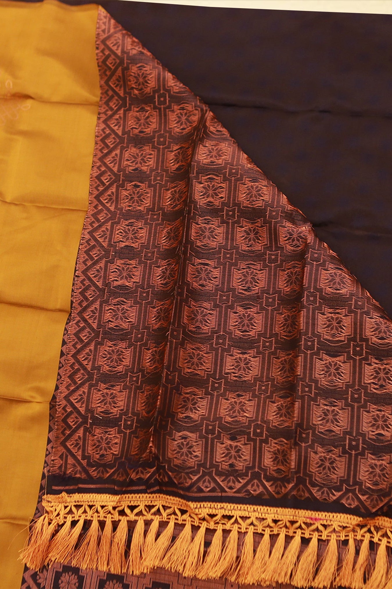 Kolam-inspired Rangoli Art Silk Saree: Lightweight and Contrast Blouse Saree JCS Fashions