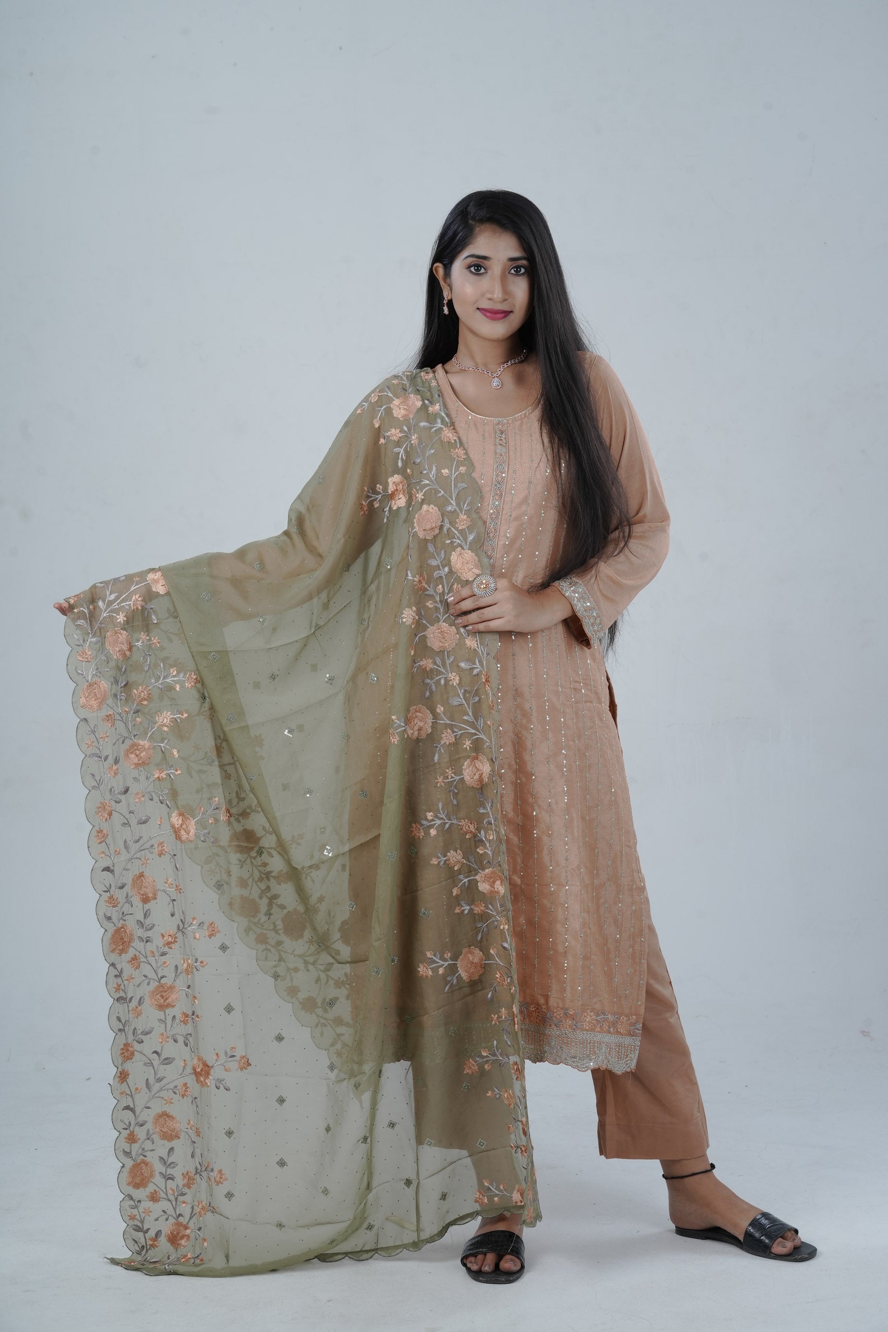 Embroidered Sequin Soft Chinnon Salwar Kamaz: Luxurious Kurti Set KURTI JCS Fashions