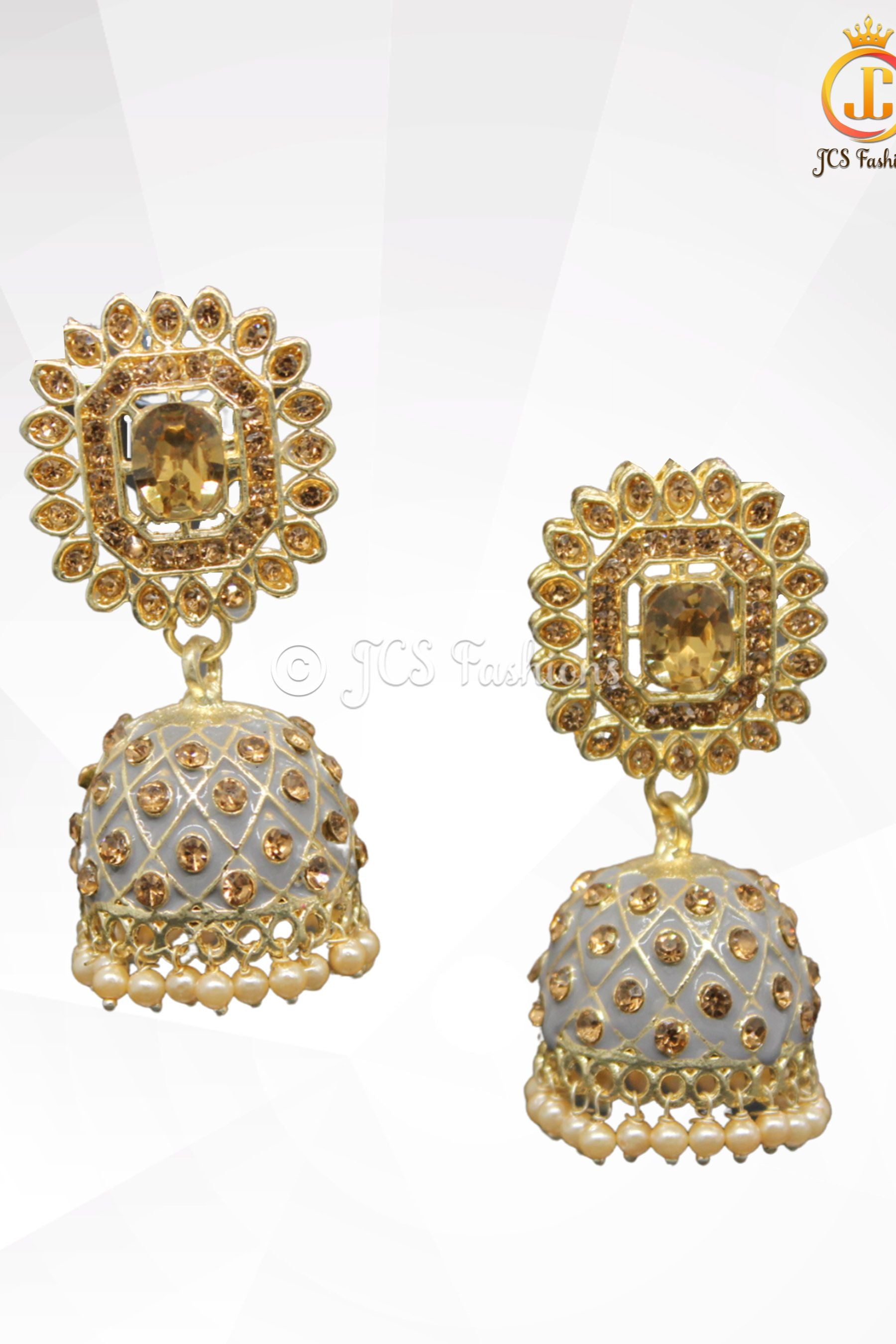 Kundan Jhumka Earrings with Stones and Pearls Jewelry JCS Fashions