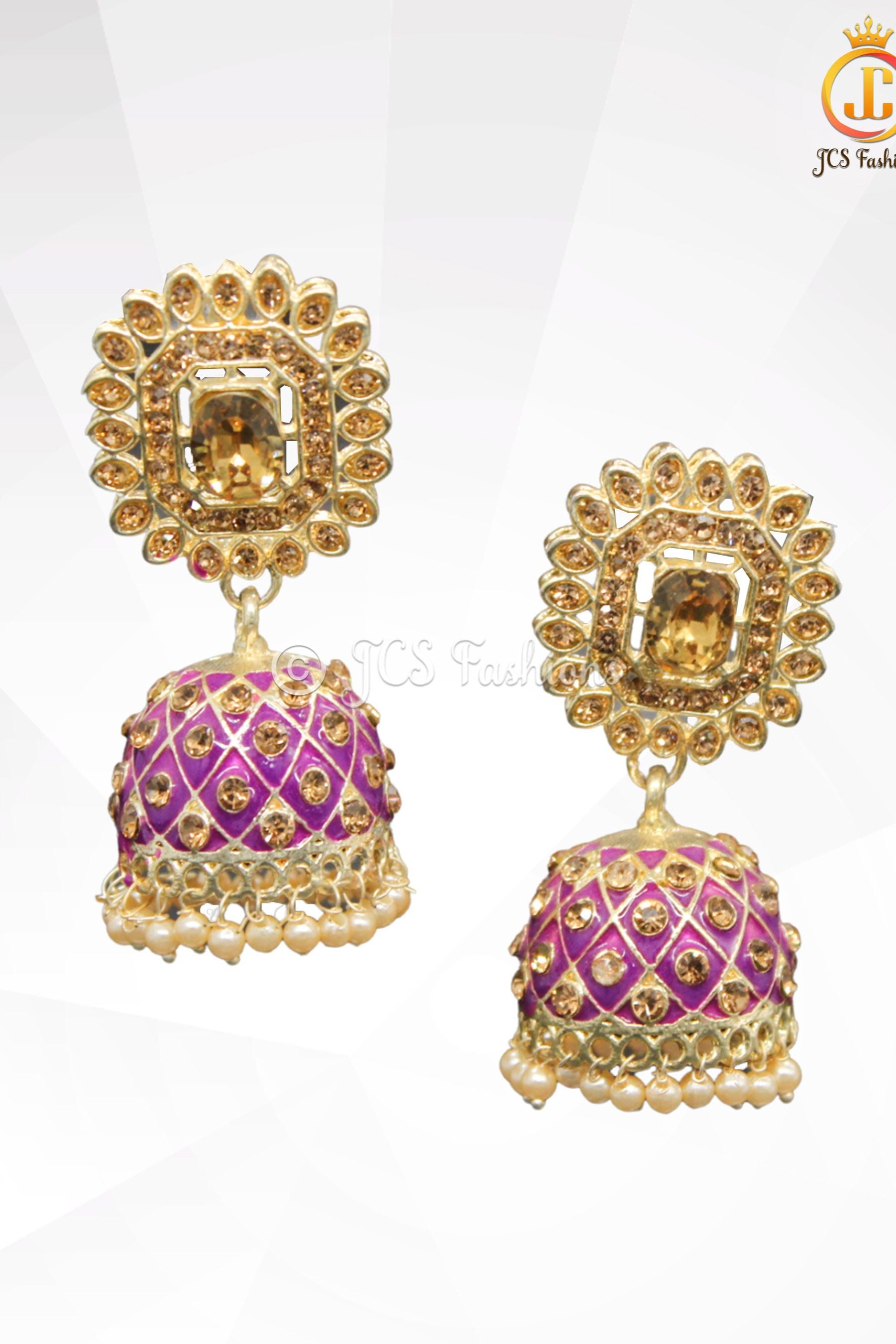 Kundan Jhumka Earrings with Stones and Pearls Jewelry JCS Fashions