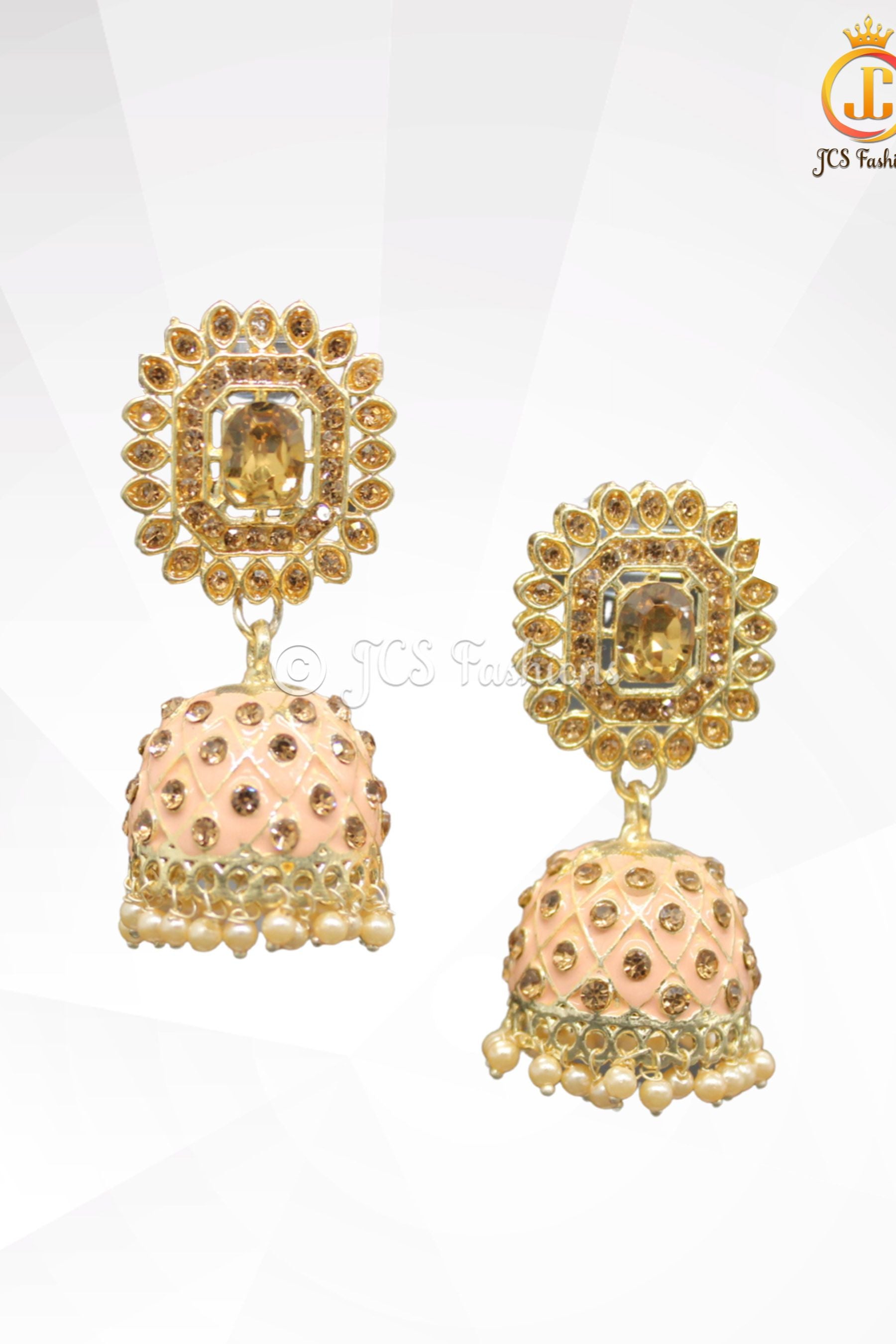 Kundan Jhumka Earrings with Stones and Pearls Jewelry JCS Fashions