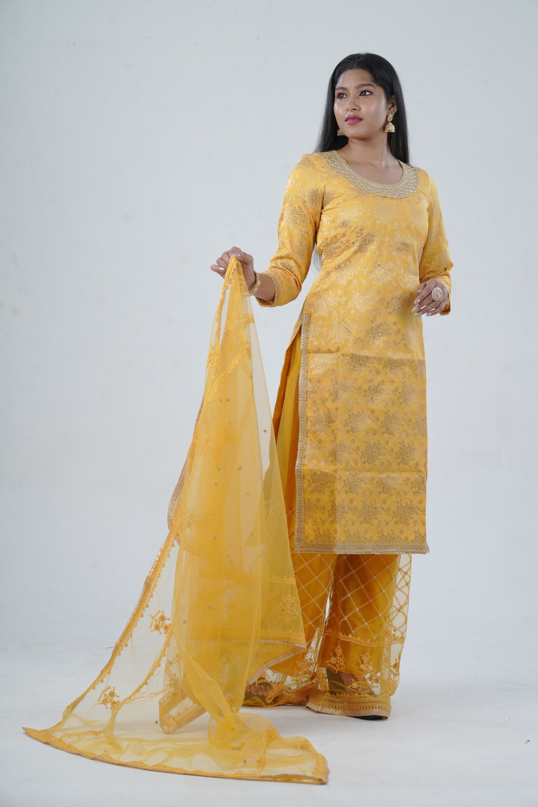 Elegant Embroidered Kurti Salwar Kameez with Matching Dupatta KURTI JCS Fashions Yellow Small (36)