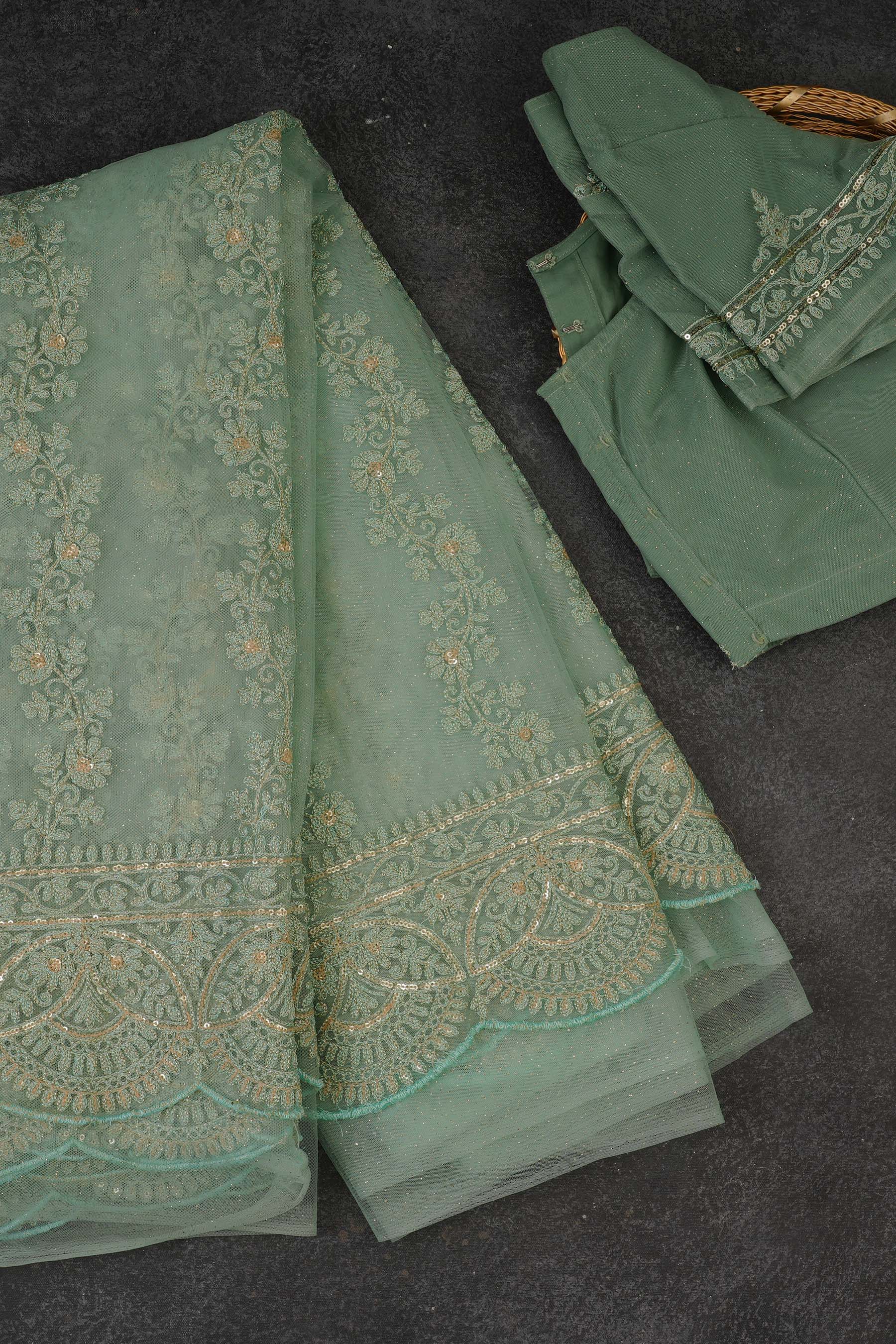 Green Net and Cut Work Sarees with Blouse stitched -JCS Fashions SAREE JCS Fashions Green 5.5 meters