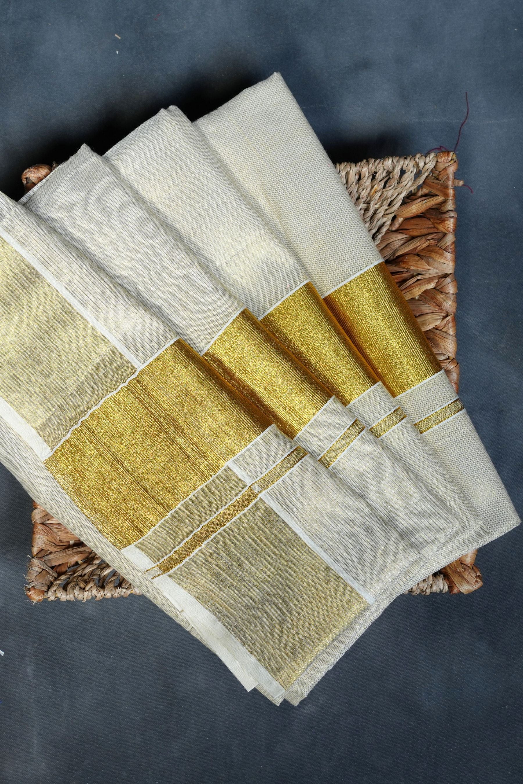 Elegant Kerala Cotton, Onam Saree with Rich Golden Zari Border Saree JCS Fashions Golden 6.25mtr