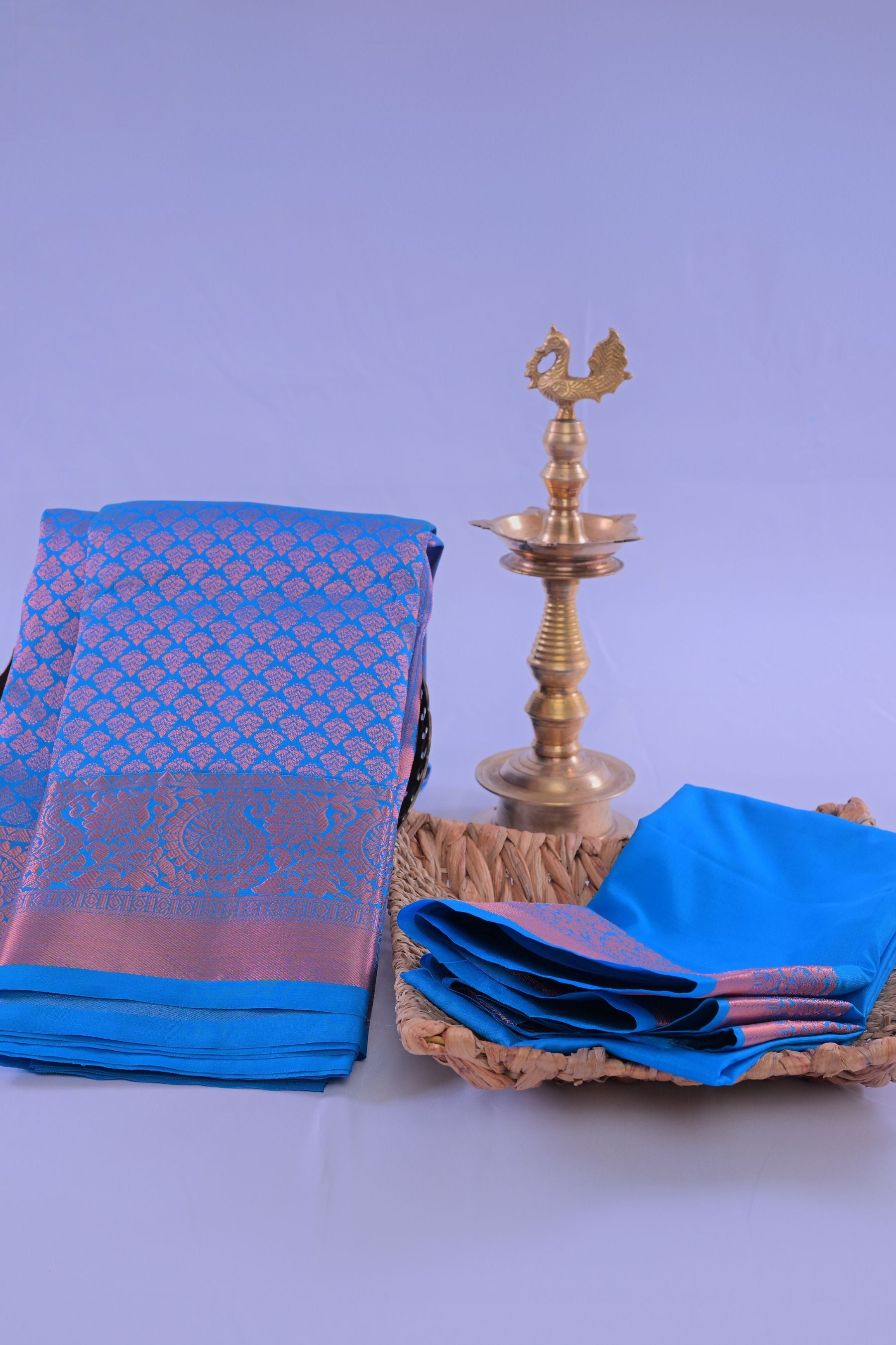 Exquisite Kanchipuram Pure Silk Saree with Golden Zari Weaving Saree JCS Fashions Blue 5.5 meters