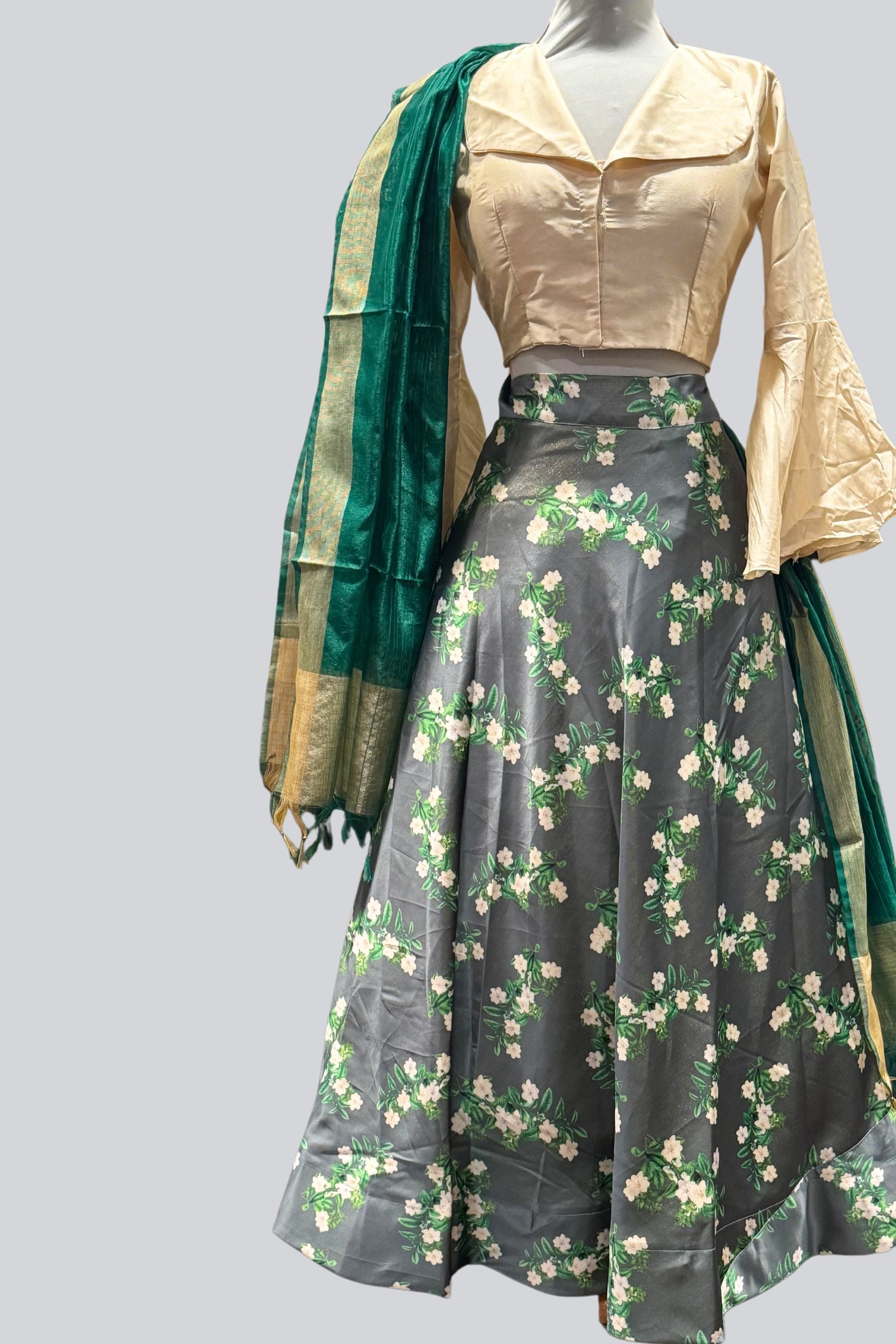 Beautiful Printed Taffeta Silk Lehenga with Crop top| Printed Design Lehenga JCS Fashions