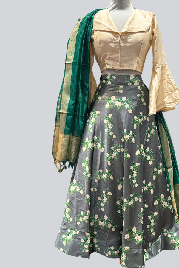 Beautiful Printed Taffeta Silk Lehenga with Crop top| Printed Design