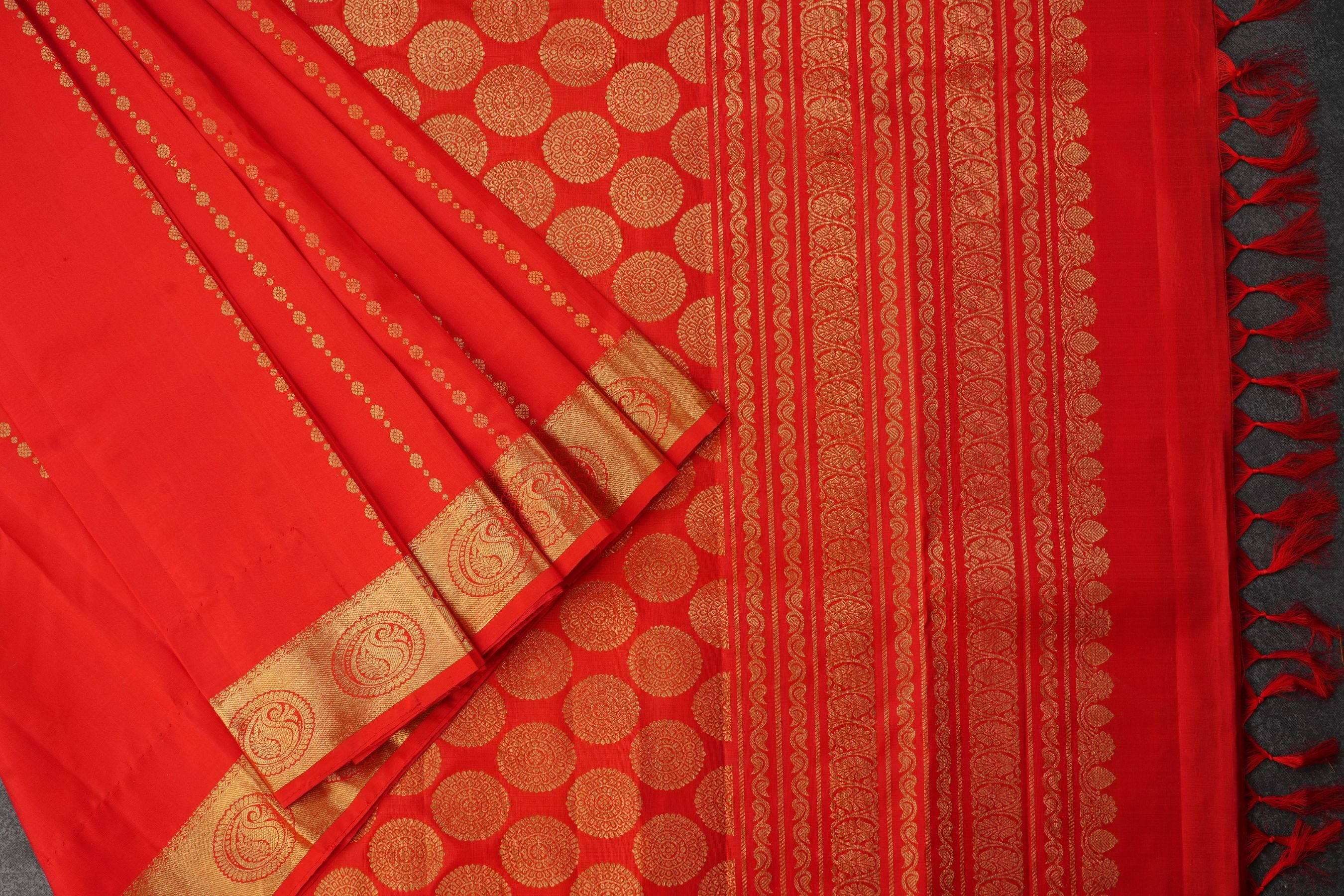 Pure Kanchipuram Saree: Gold and Copper Zari Butties & Stitched Blouse SAREE JCS Fashions