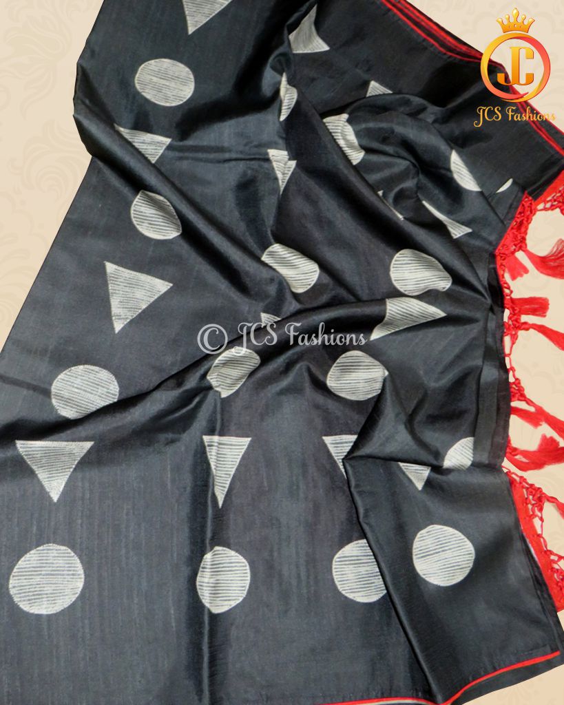 Tussar Saree with Piping Border and Beautiful Tassels