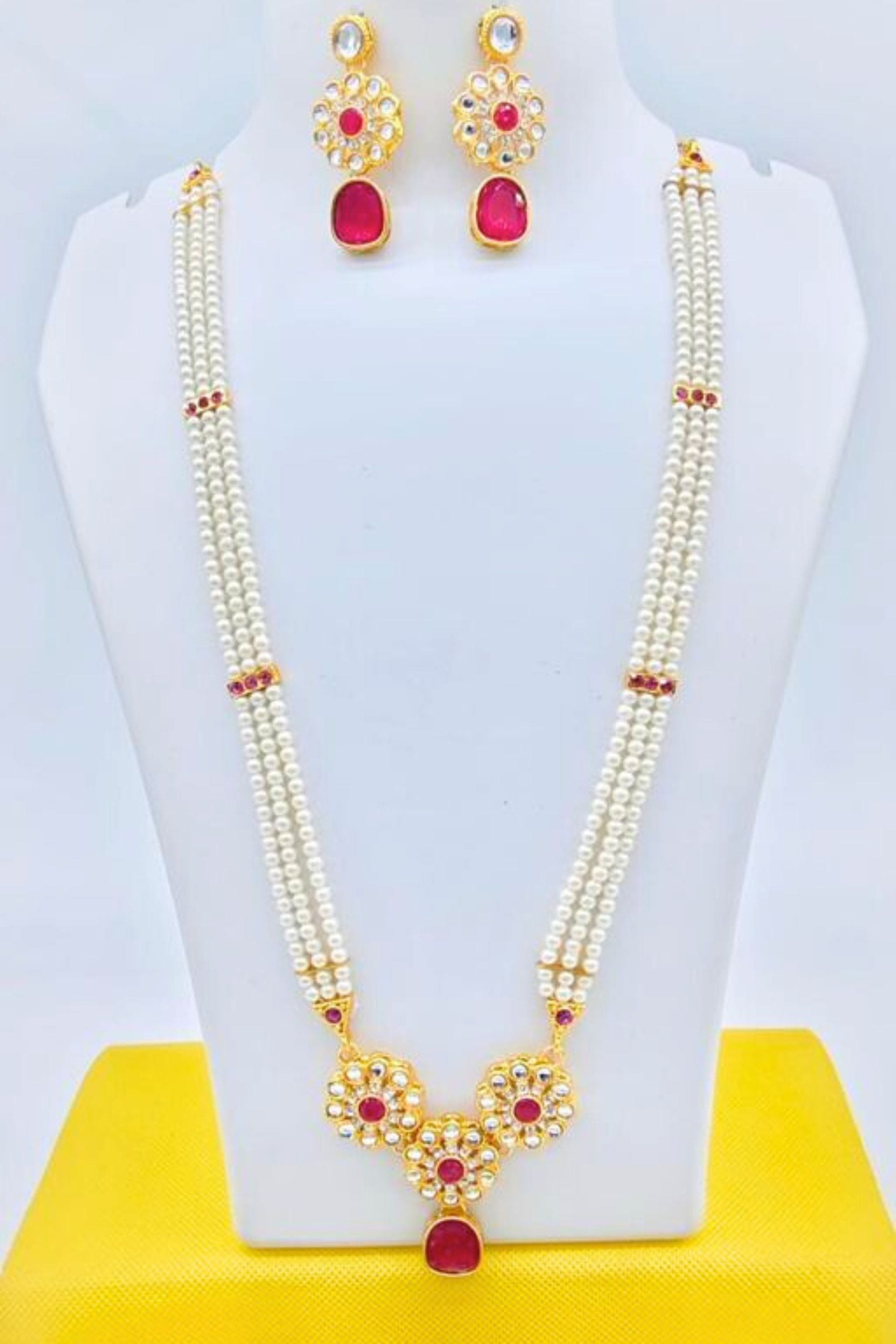 Regal Long Kundan Mala Set with American Diamonds in Gold Plating