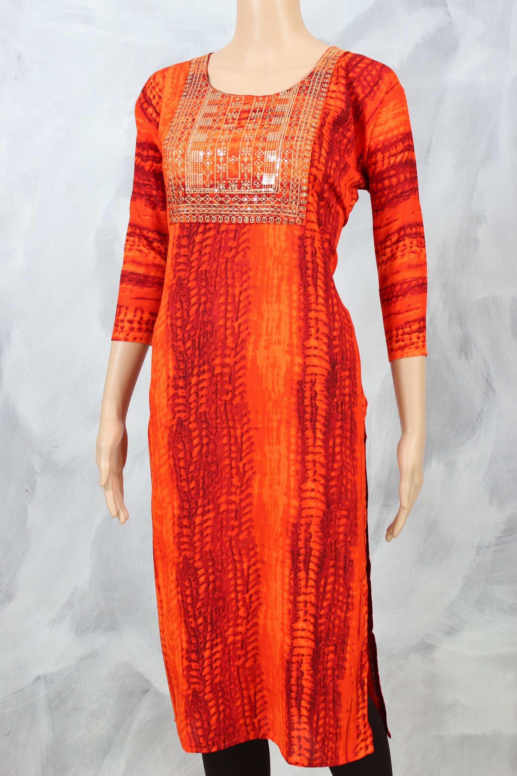 Chic Rayon Kurti with Luxe Sequence & Zari Embroidery from JCSFashions KURTI JCS Fashions Orange Large (40)