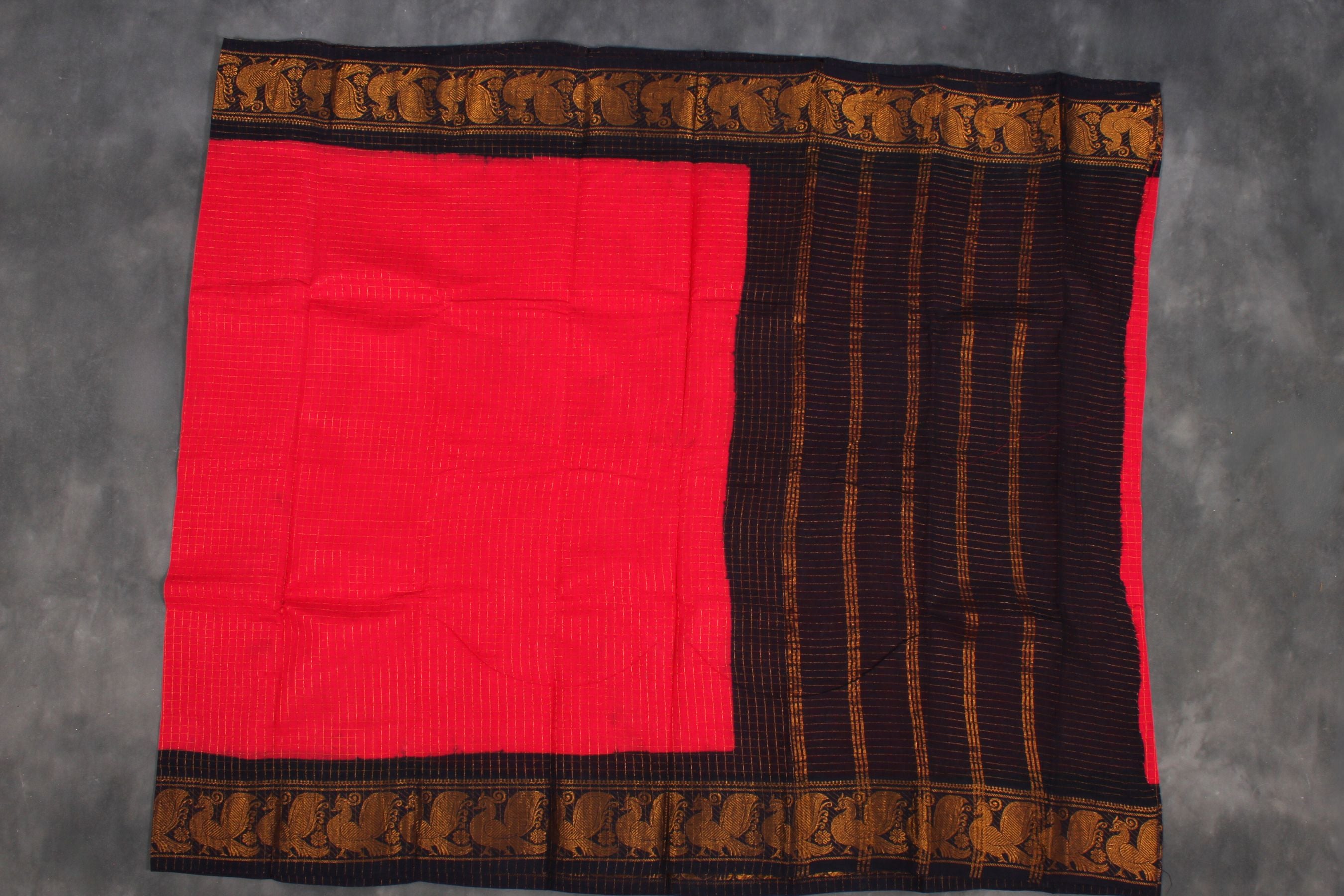 Pure Sungudi Cotton Saree with Golden Checks & Zari Border by JCSFashions Saree JCS Fashions