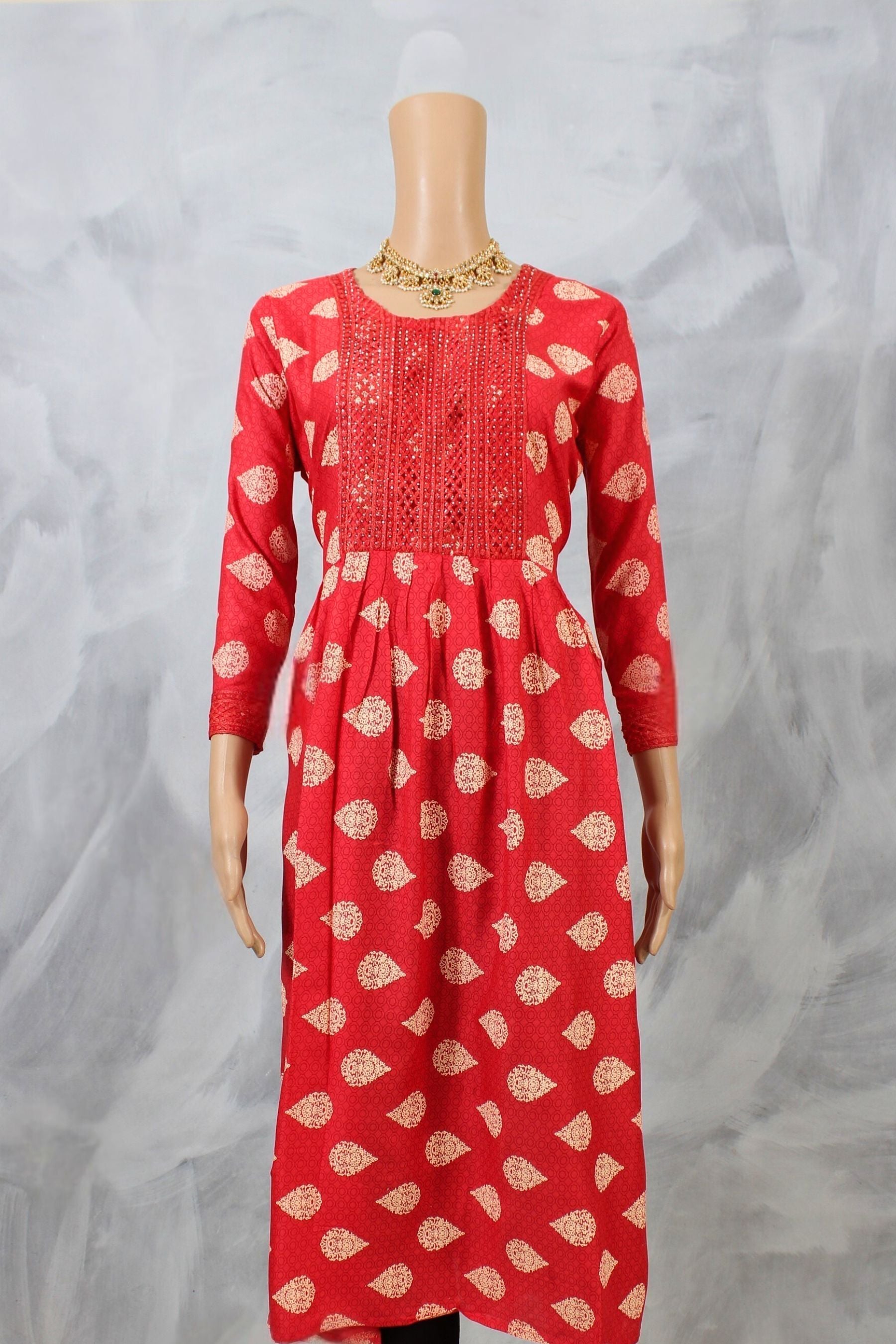 Cotton Anarkali Kurti with Dupatta: Embroidered and Stone-Embellished KURTI JCS Fashions