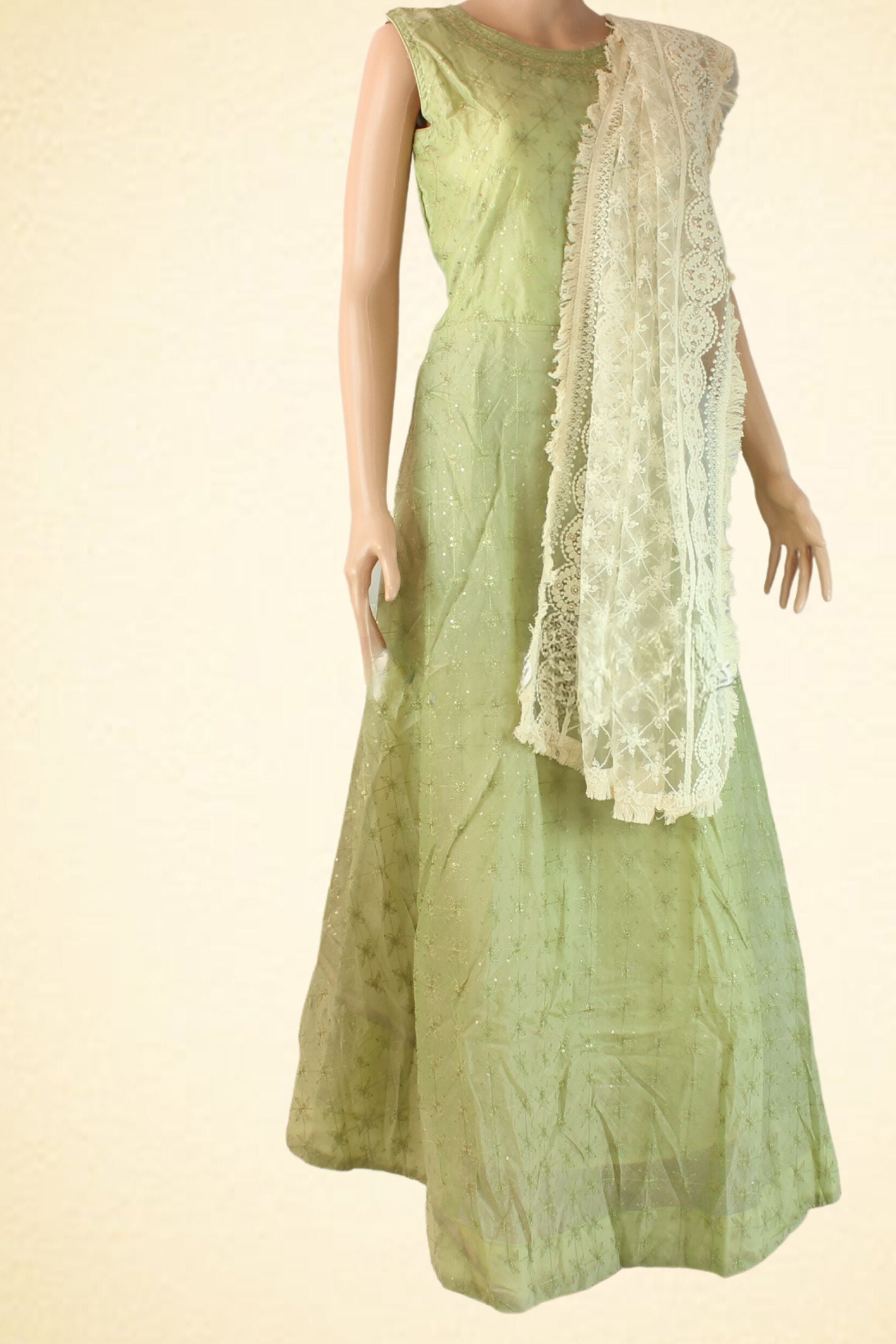 Chanderi Silk Long Gown With Sequins And Embroidery Work KURTI JCS Fashions Green Medium (38)