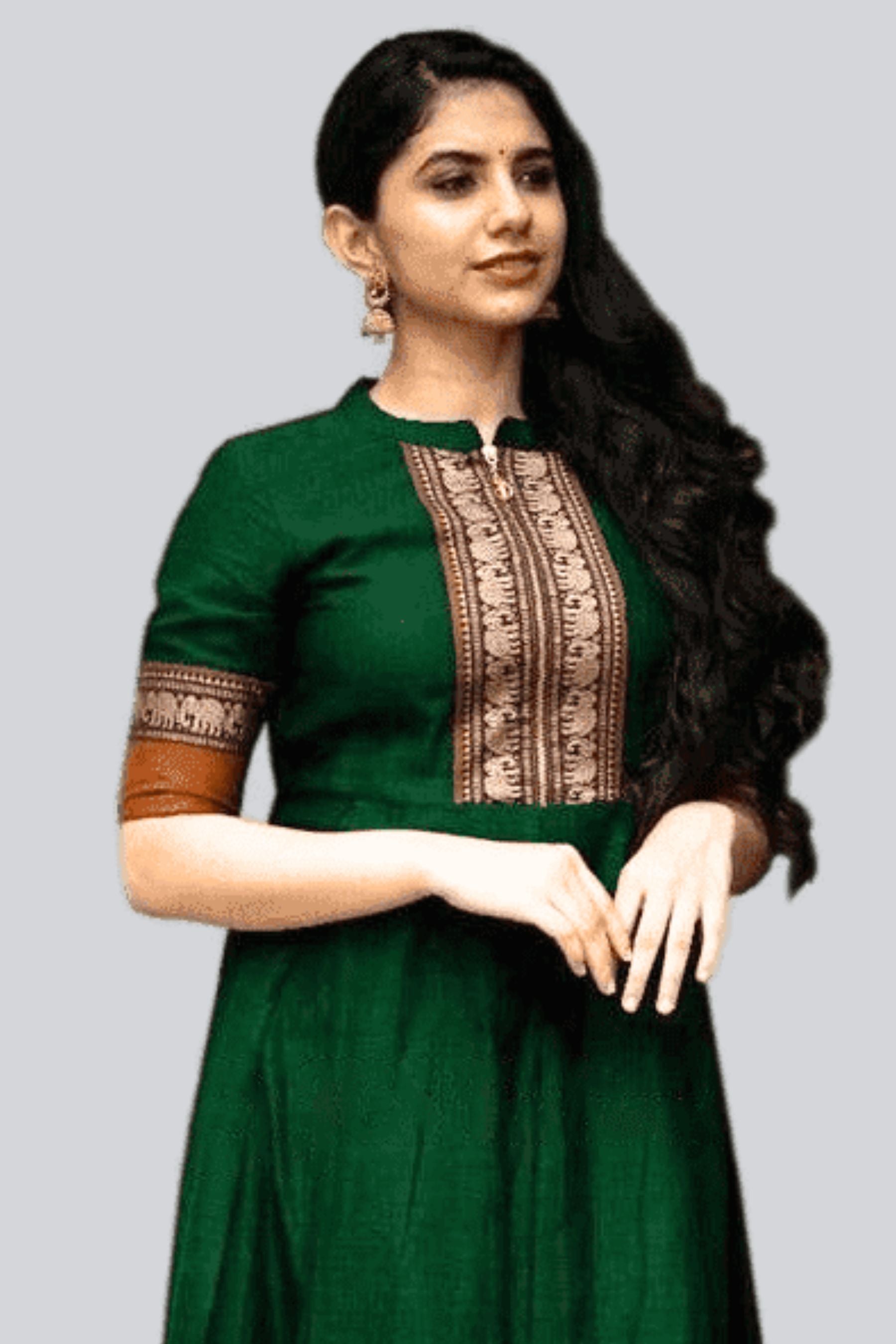 Modern Twist Green Cotton Gown with Elephant Border Kurti JCS Fashions