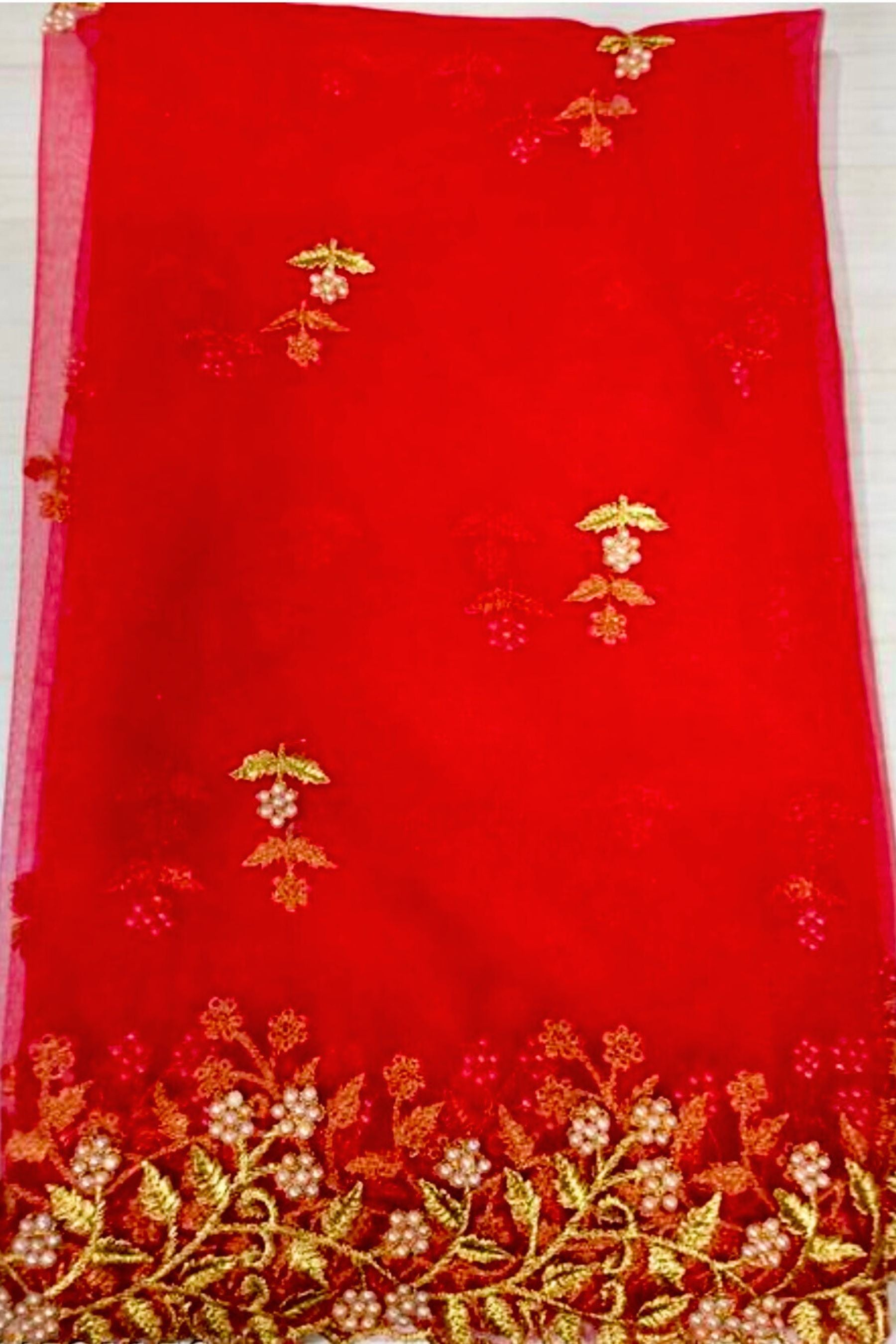 Luxury Beaded Net Dupatta with Intricate Cutwork by JCSFashions Dupatta JCS Fashions Red 2.4 meters