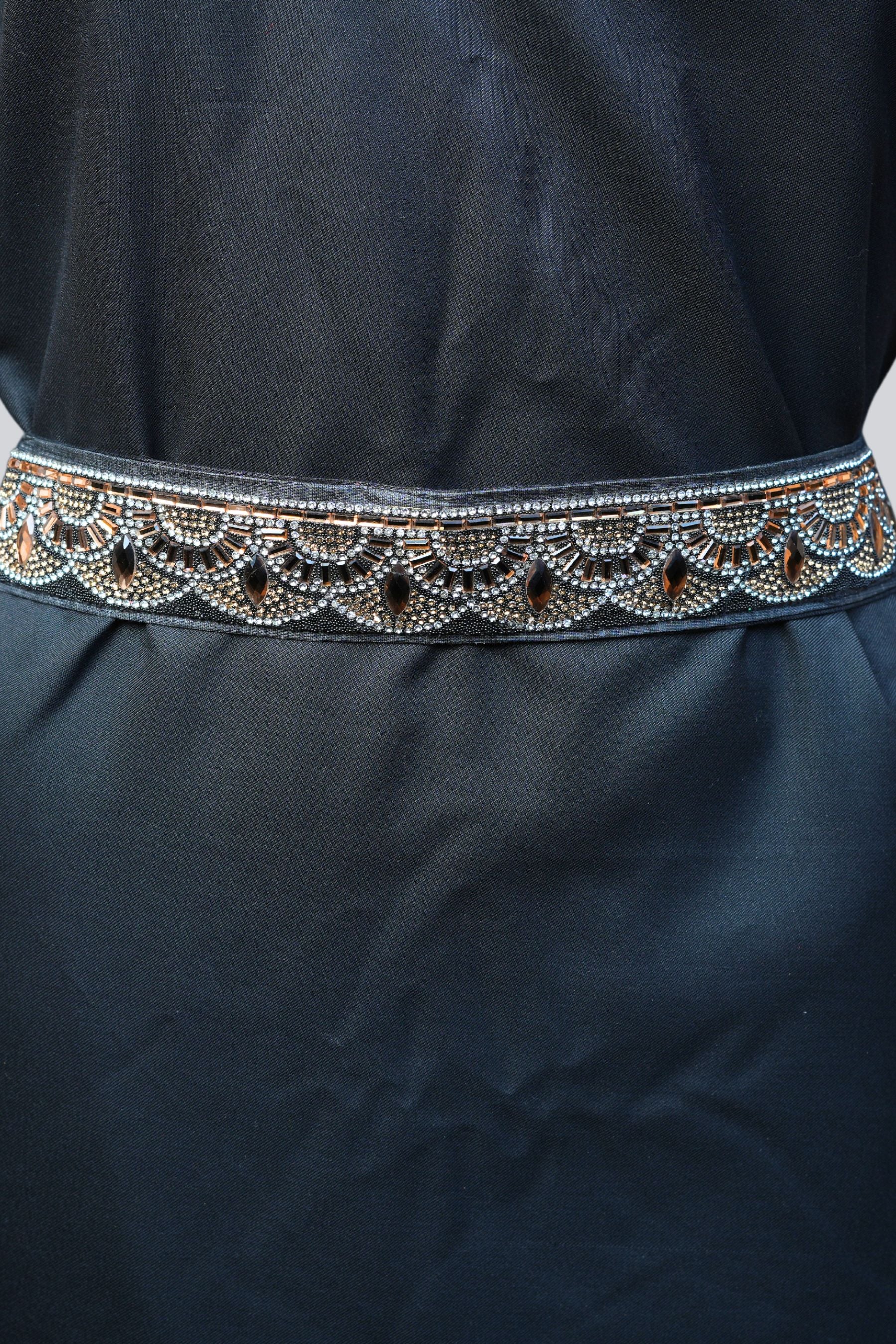 Black Aari Work Hip Belt with Stones - Elevate Your Style at JCSFashions Jewelry JCS Fashions Black 26" - 36"