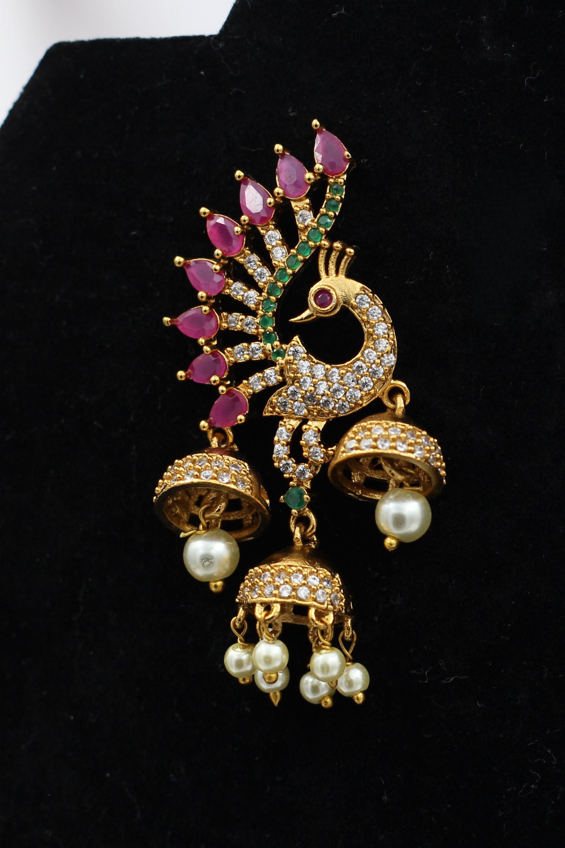 Vintage-Inspired Peacock Jhumka Earrings with Multicolor Stones Jewelry JCS Fashions