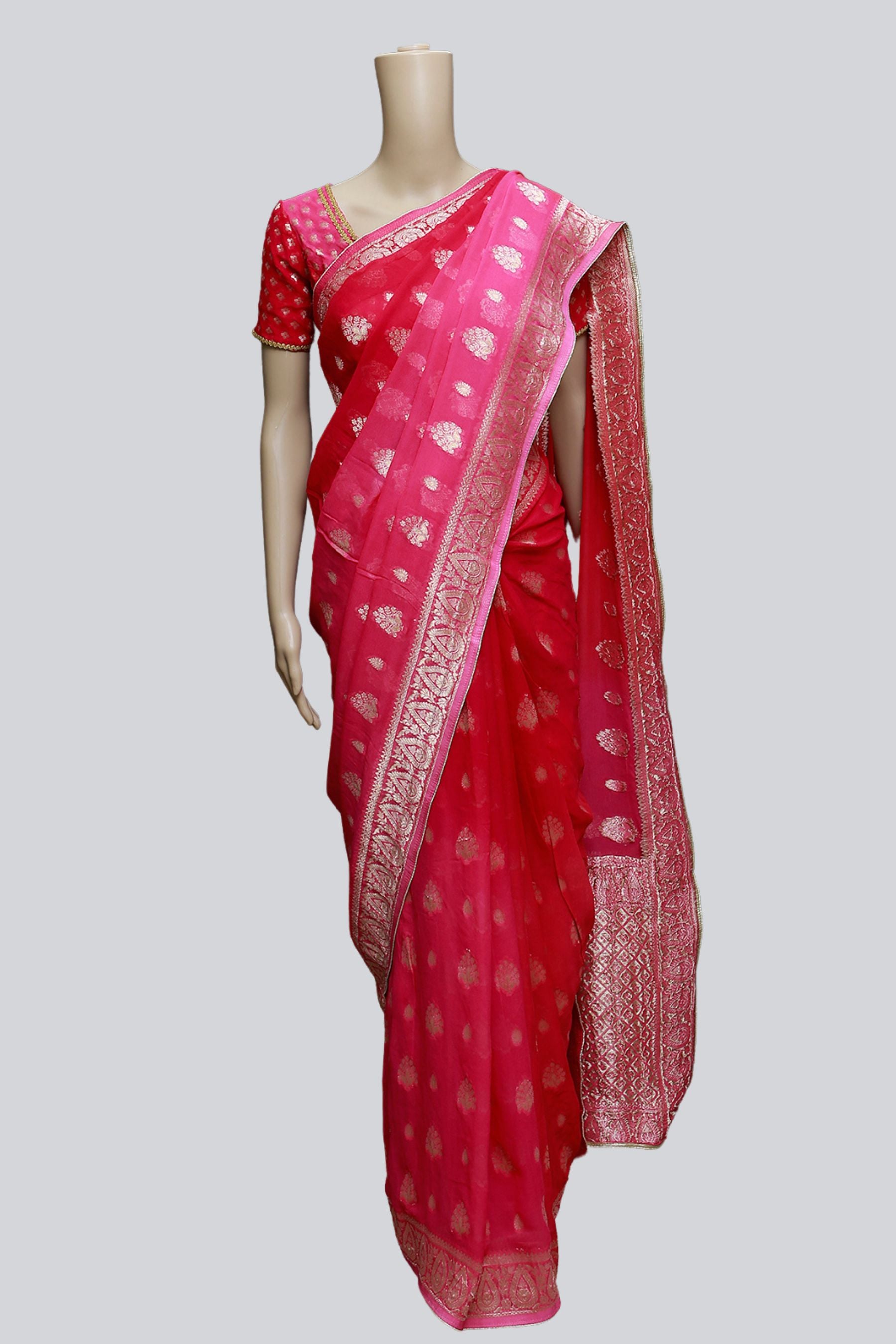 Bananas Georgette Saree In Shade Of Pink With Fully stitched Blouse