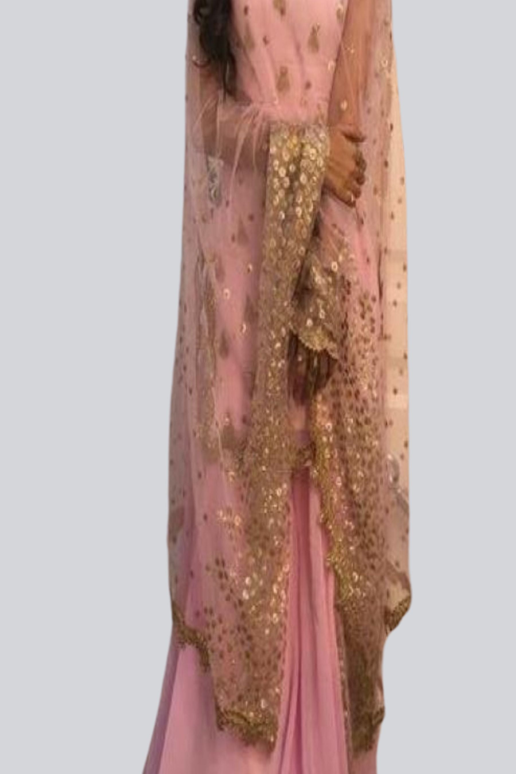 Elegant Pink Georgette Short Kurti with Sharara Pants - Gold Embroidery KURTI JCS Fashions