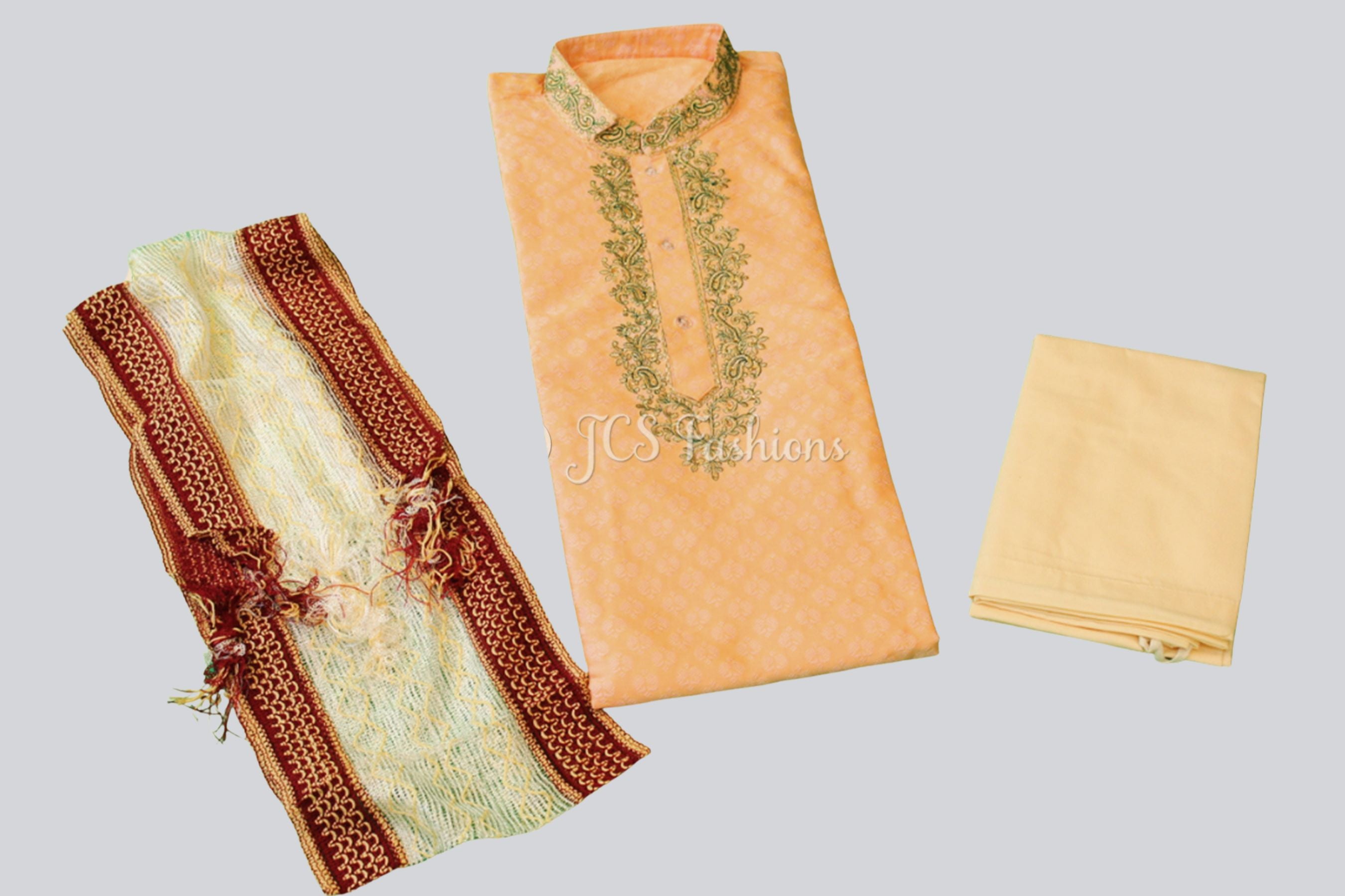 Silk Kurta Pajama Set with Embroidery & Zari Work | Elegant Ethnic Wear MEN JCS Fashions Tan Small (36)