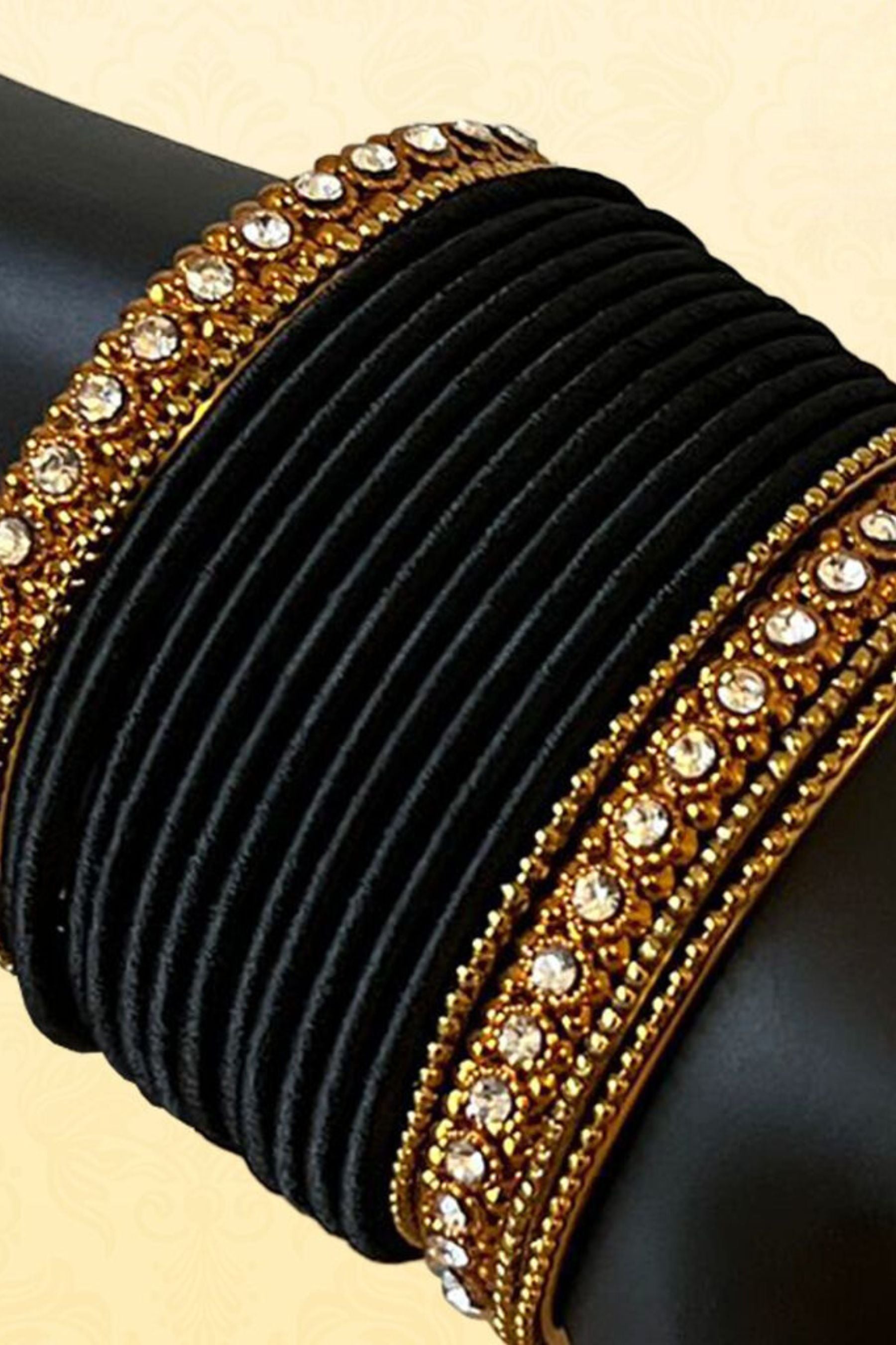 Exquisite Silk thread and Stone Wedding Bangles in Black - JCSFashions