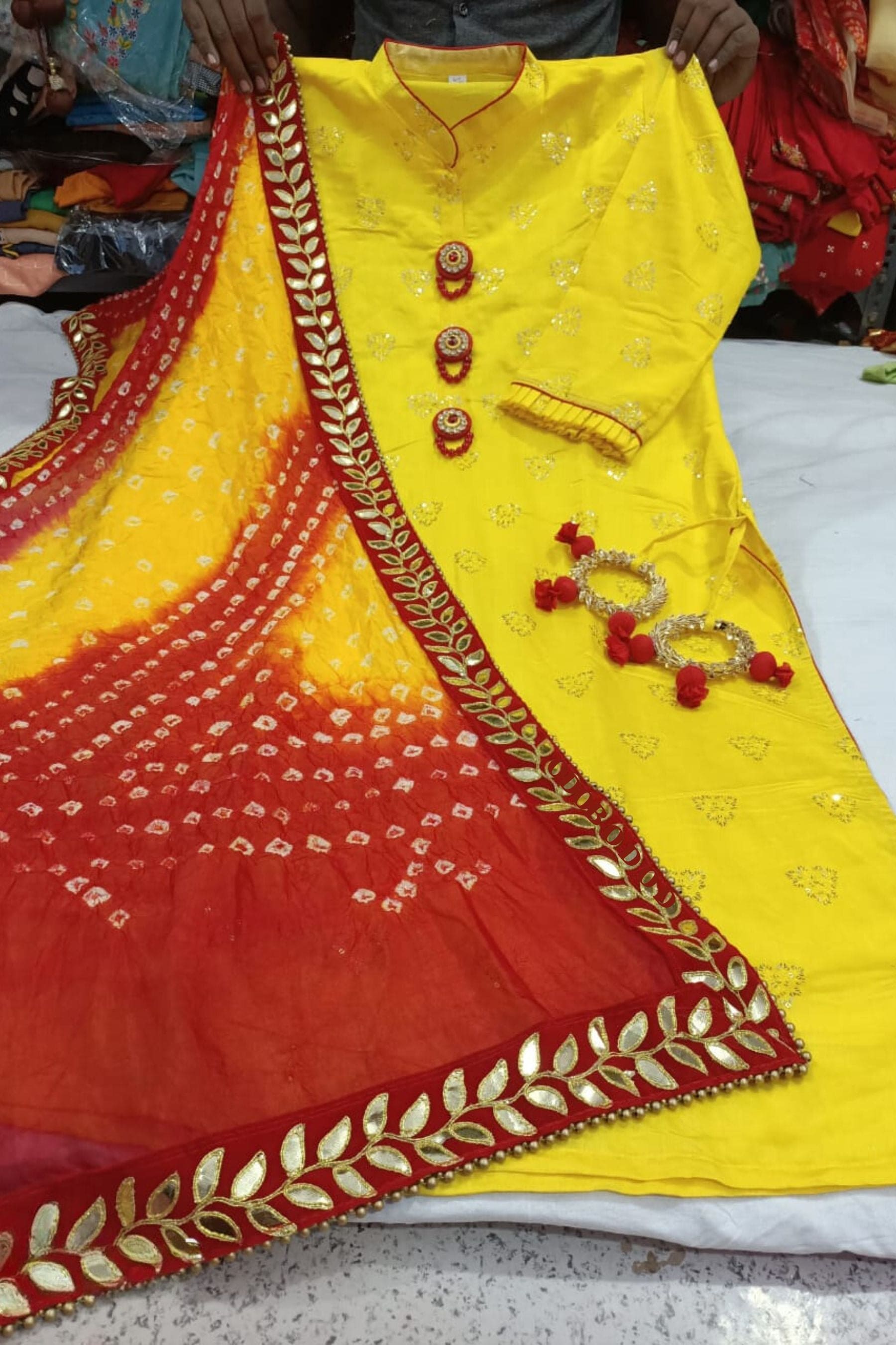 Muslin Fabric with Stunning Buti and Ghat Chola Dupatta at JCSFashions GIRLS JCS Fashions Yellow 32