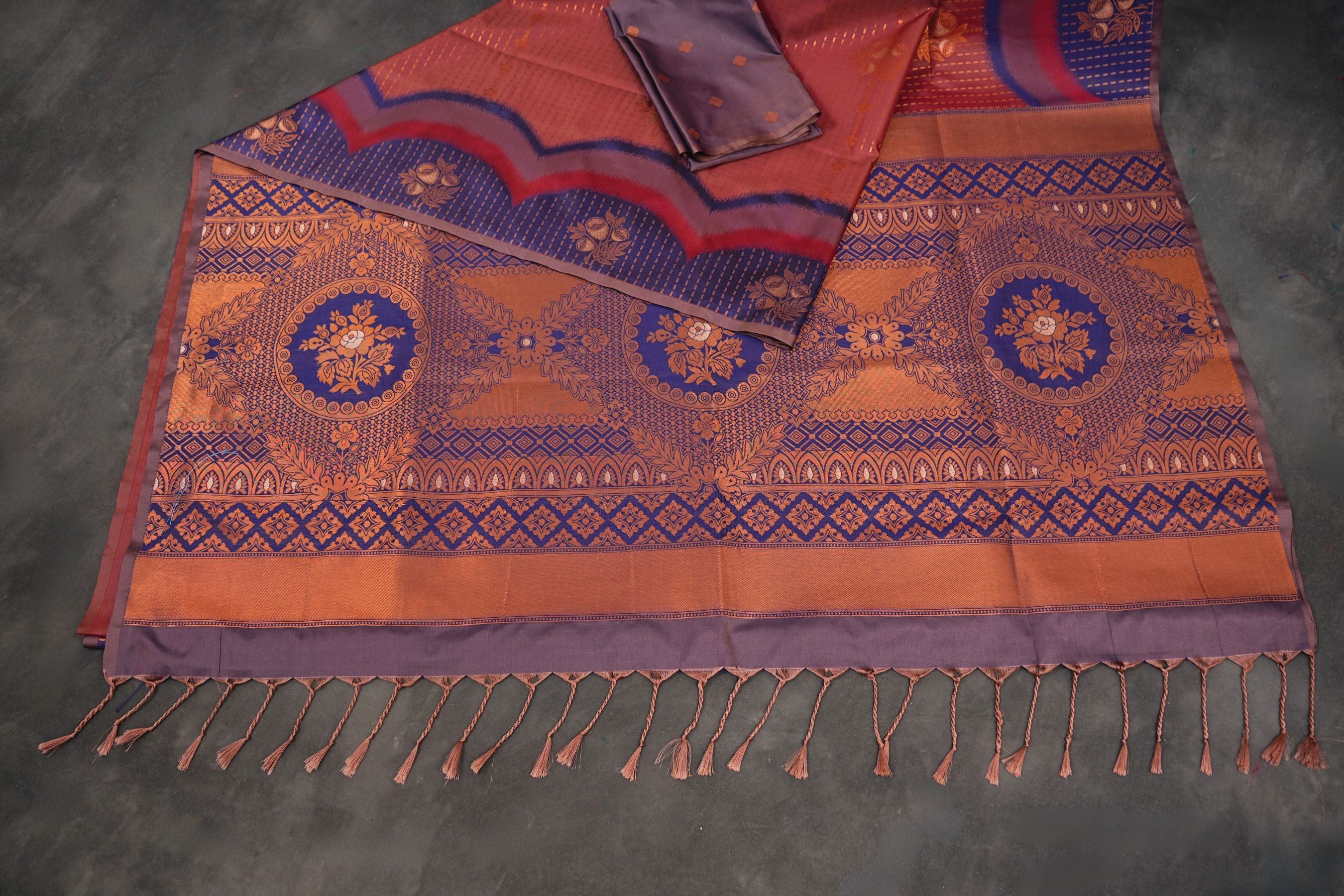 Kanchipuram Semi-Silk Saree with Copper Zari Detail - Elegant Indian Wear Saree JCS Fashions