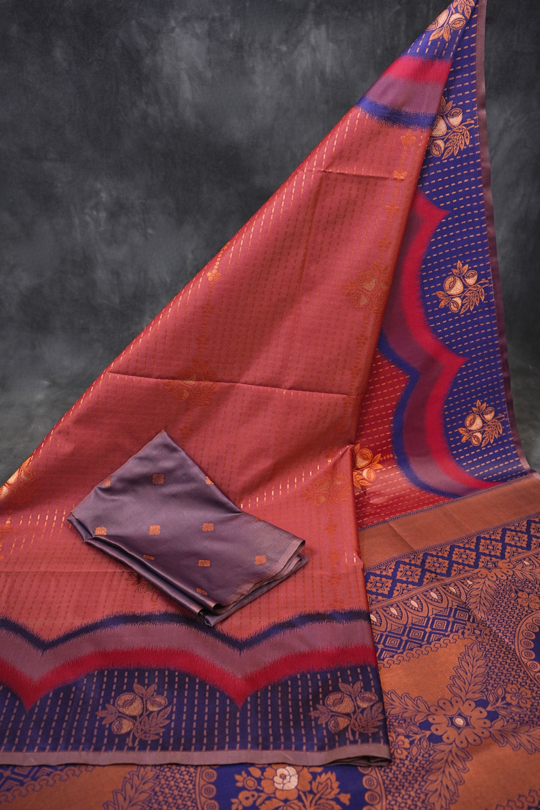 Kanchipuram Semi-Silk Saree with Copper Zari Detail - Elegant Indian Wear Saree JCS Fashions