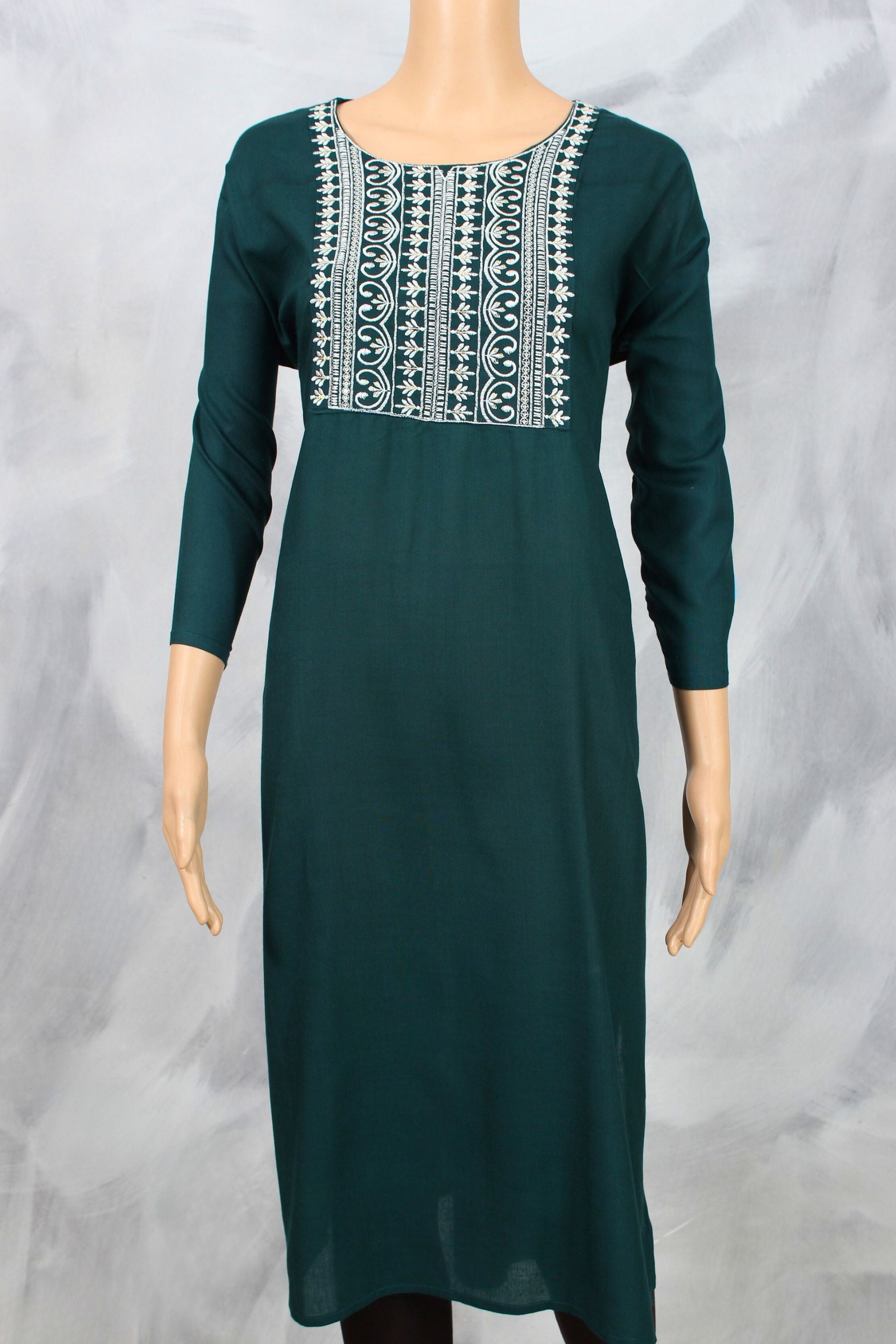 Classic Cotton Kurti with Stunning Embroidery and Sequin Accent KURTI JCS Fashions Dark Green XXX-Large (46)