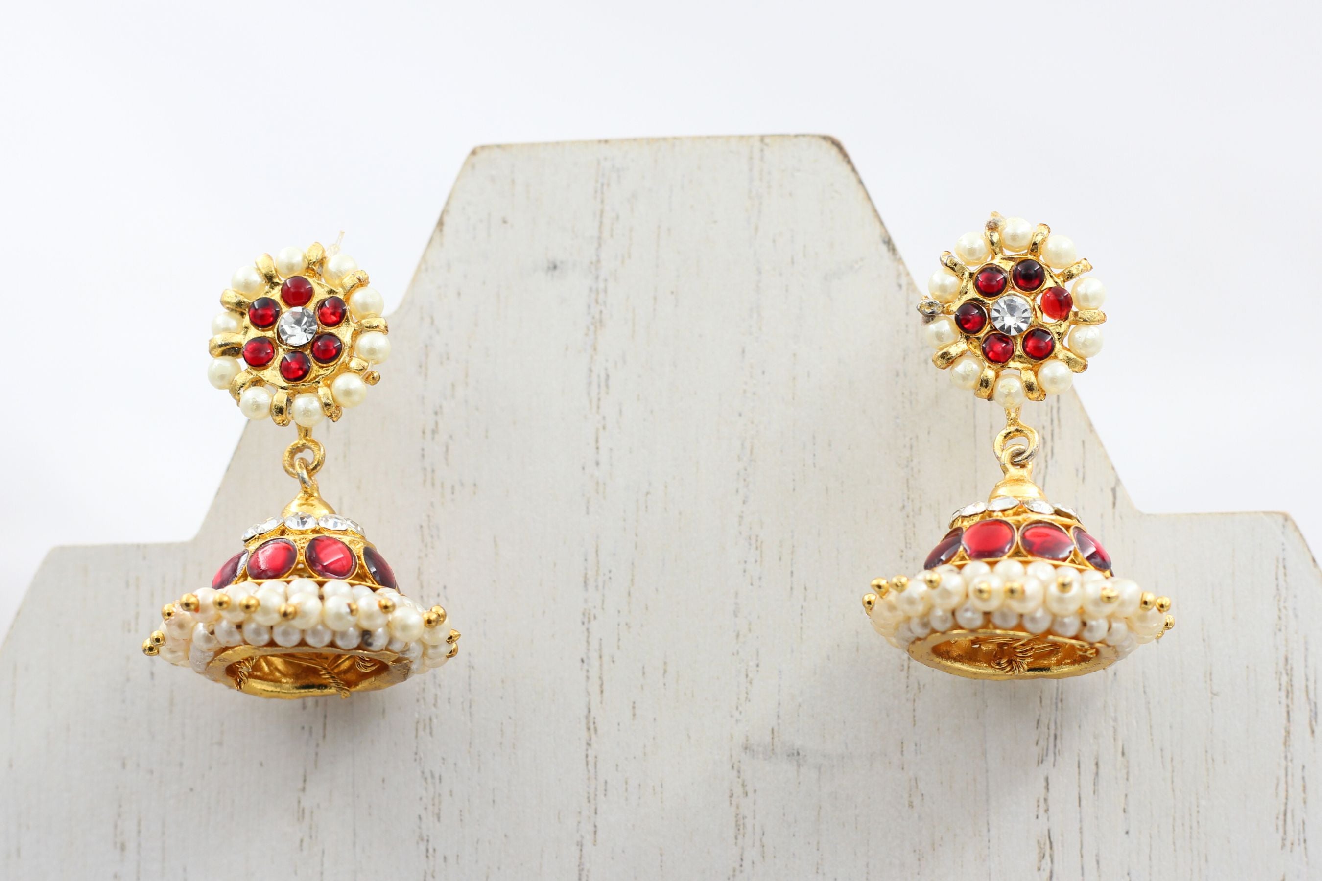 Dazzling Handcrafted Kemp Jhumka Earrings with Heavy Pearl Beads Jewelry JCS Fashions