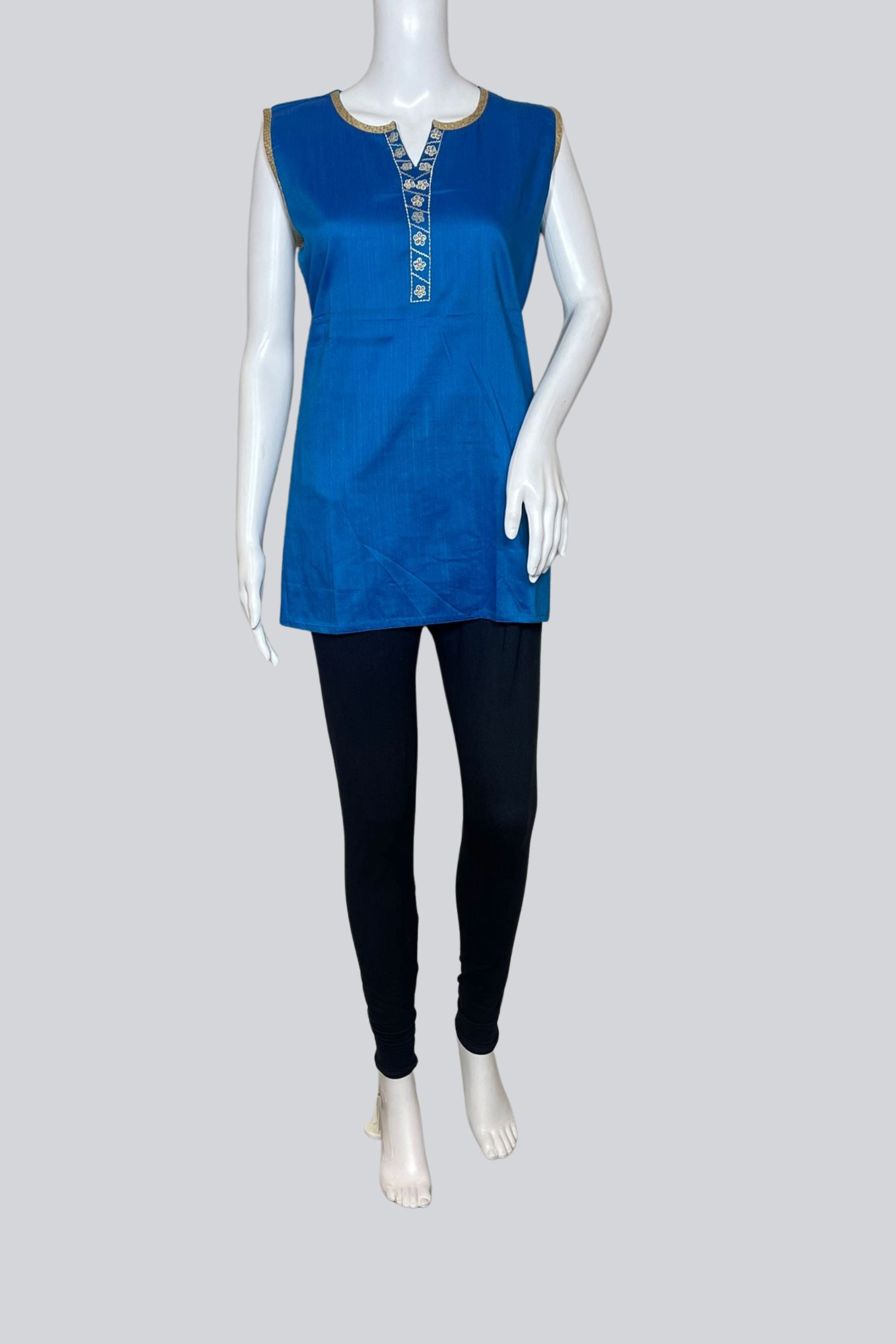 Chic 28" Silk Cotton Kurti: Elegant Embroidery by JCS Fashions KURTI JCS Fashions Blue X-Large (42)