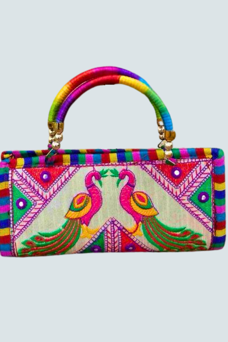 Traditional Rajasthani Embroidered Clutch - Chic Multicolored Accessory