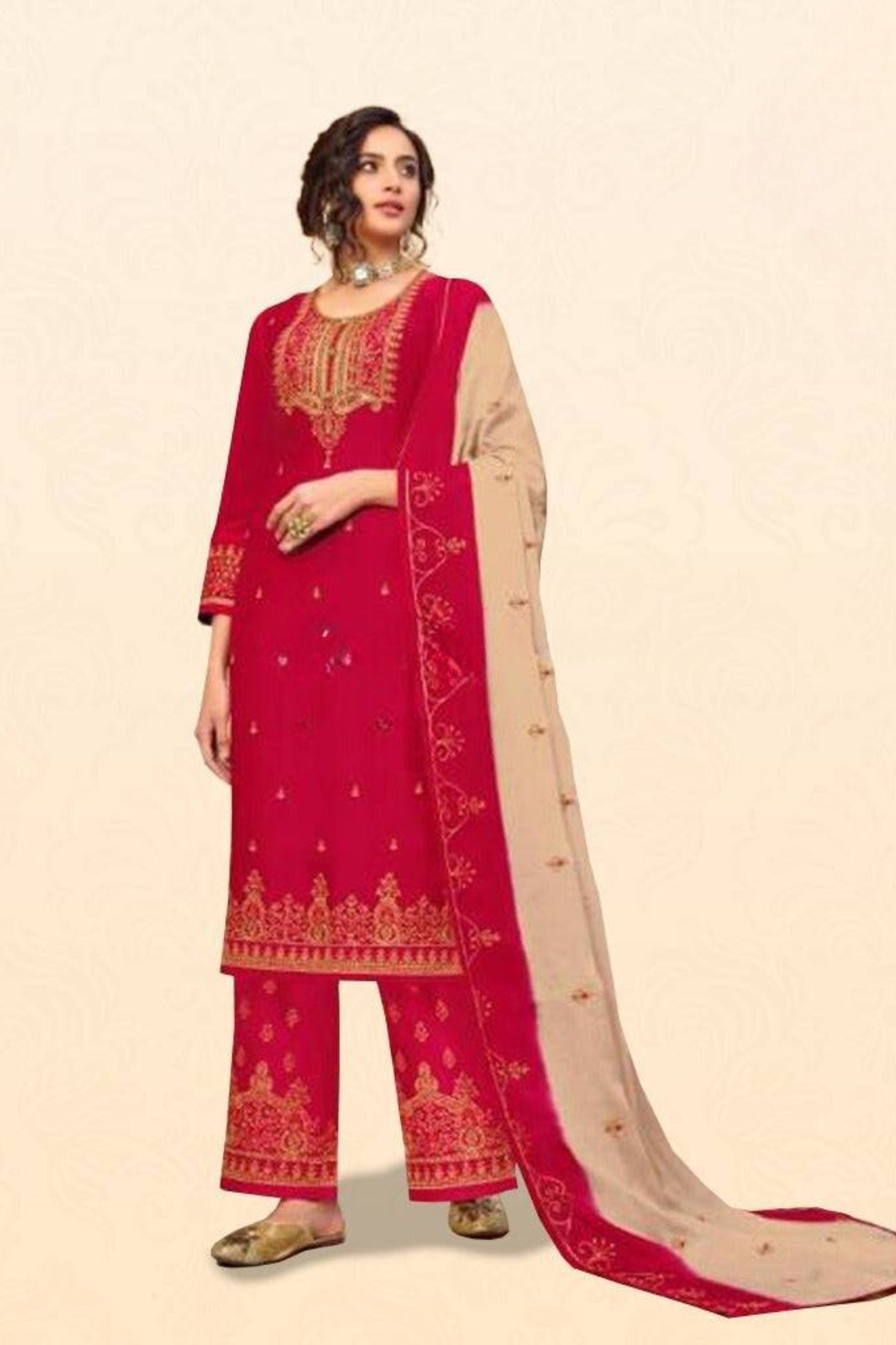 Red Salwar Set with Dupatta: Vibrant Elegance | JCSFashions