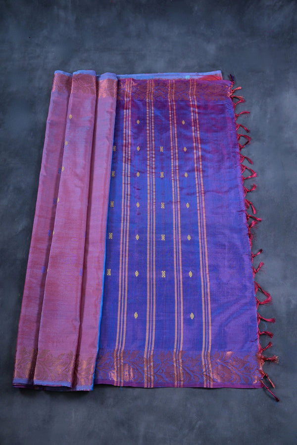 Handcrafted Vaazhai Naar Saree with Luxe Copper Zari Border