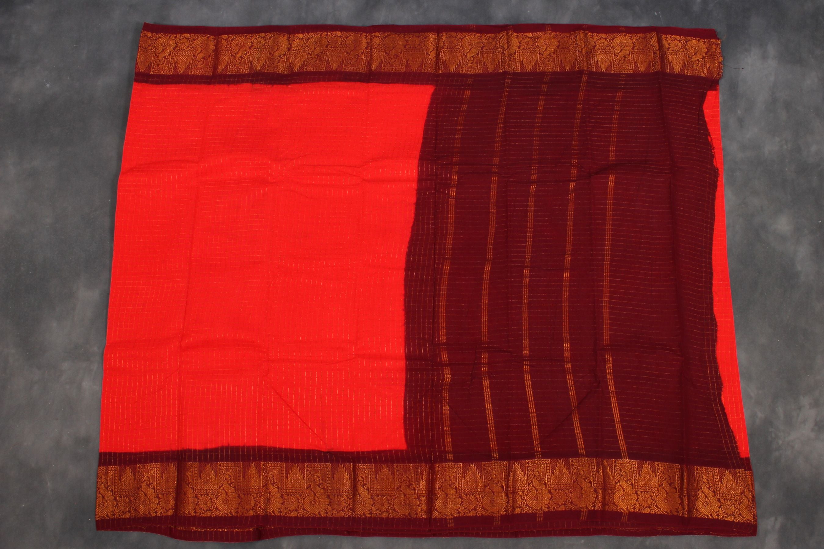 Elegant Madurai Sungudi Cotton Saree with Golden Checks and Zari Border