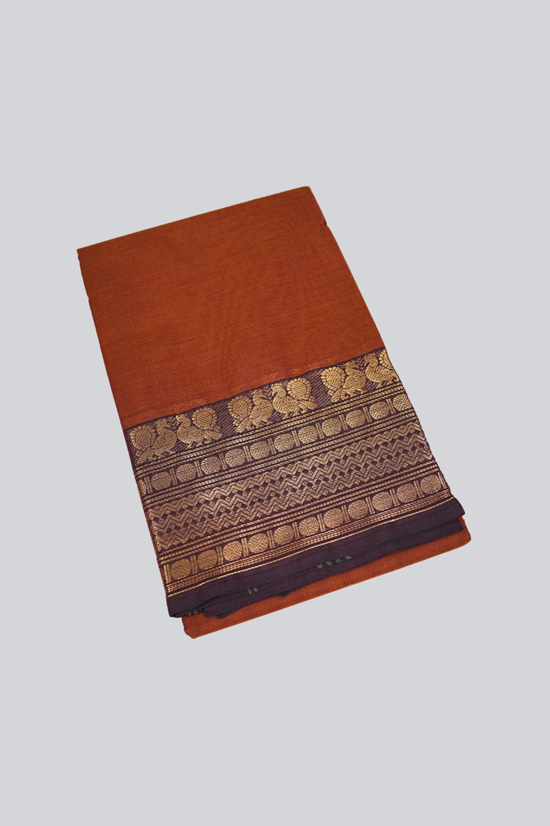 Chettinad Cotton Saree - 80-Thread Count with Elegant One-Side Border Saree JCS Fashions Dark Brown 5.5 meters