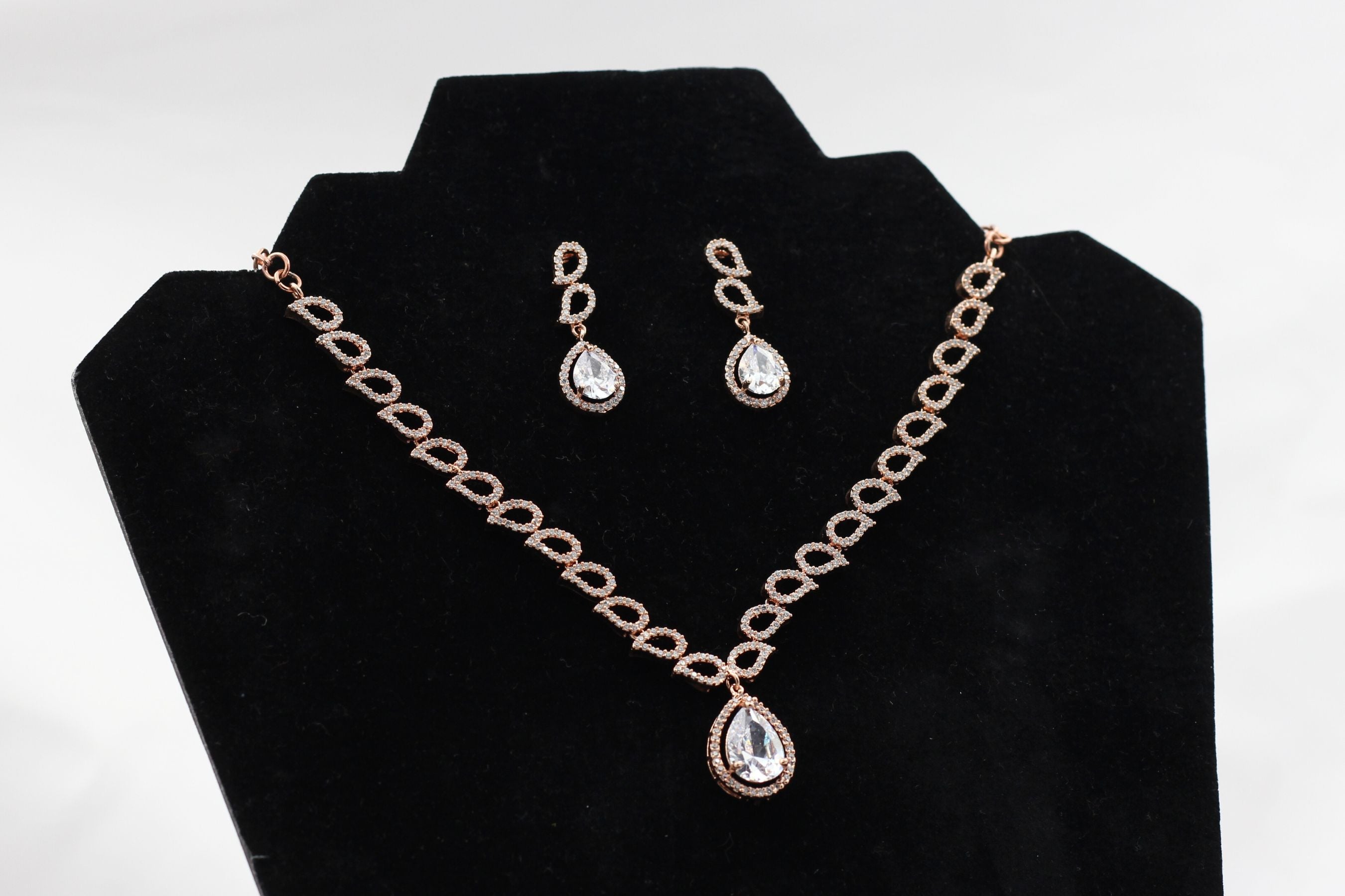 Rose Gold Stone Jewelry Set: Necklace & 1.2" Earrings by JCSFashions Jewelry JCS Fashions