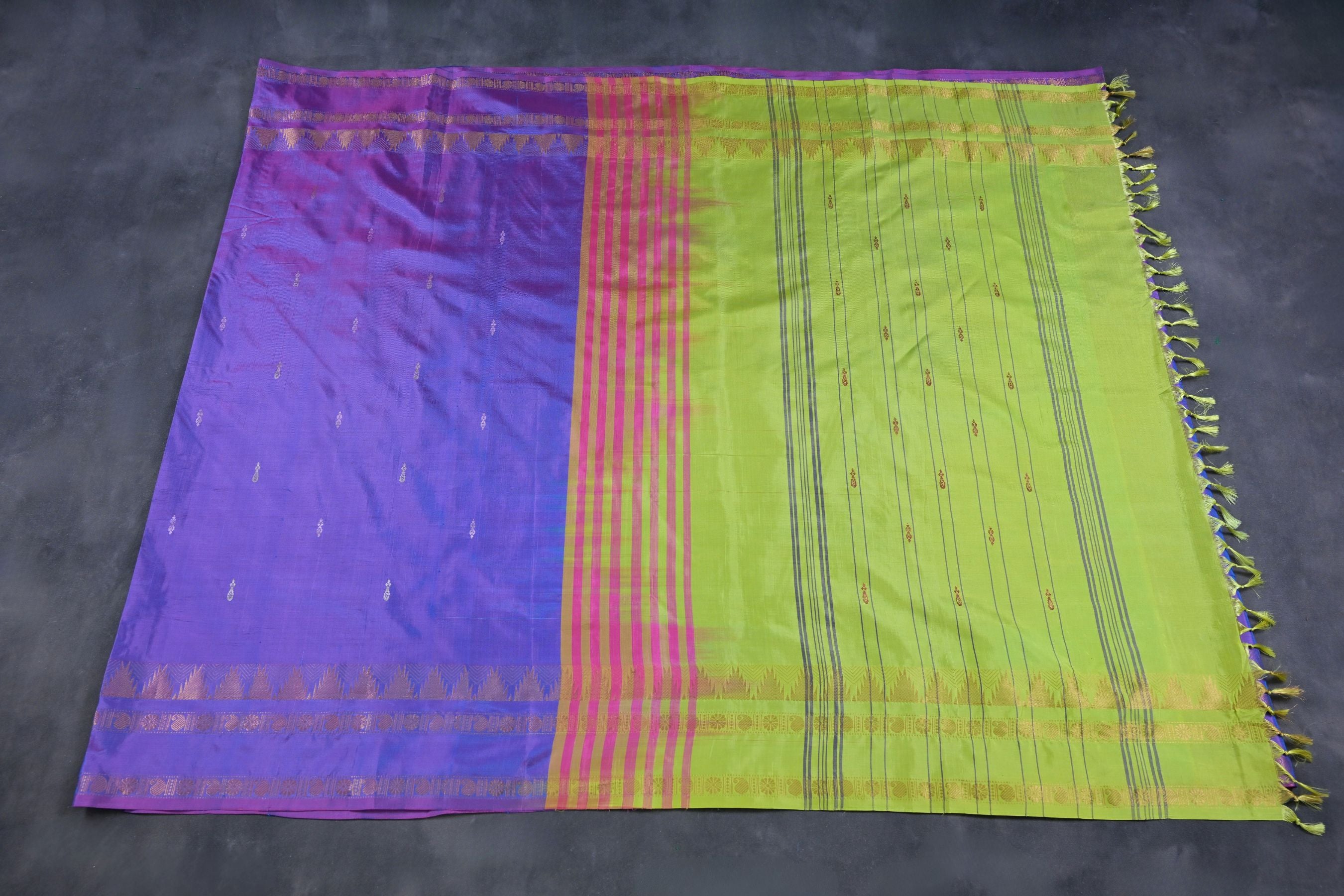 Eco-friendly Handwoven Banana Pith Saree with Gold Zari Border Saree JCS Fashions Lavender 5.5 meters