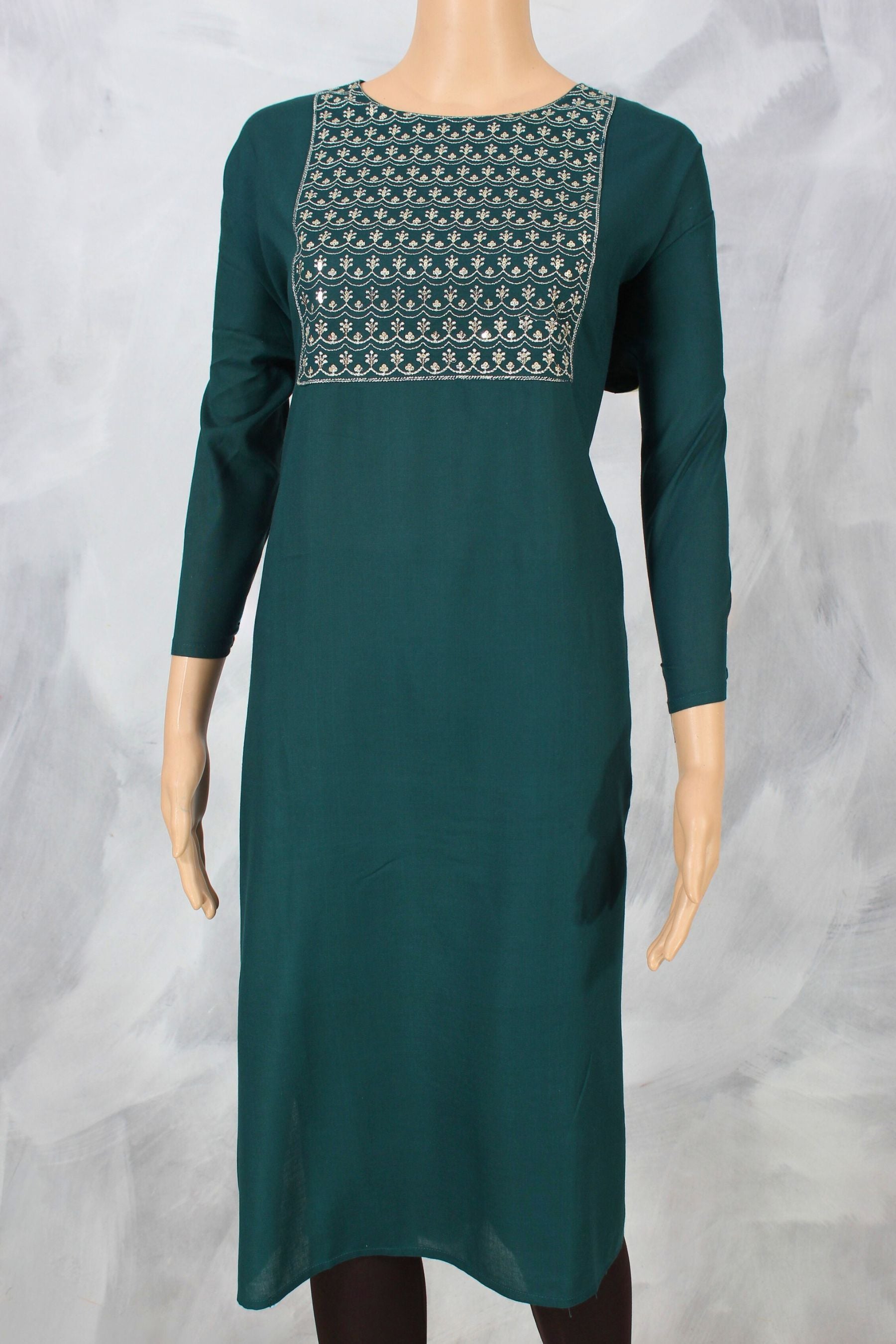 Zari Embroidery & Sequence Cotton Kurti: Comfortable Traditional Elegance KURTI JCS Fashions Dark Green 6X-Large (52)