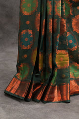 Banarasi Silk Saree with Ornate Zari Motifs and Contrast Brocade Blouse