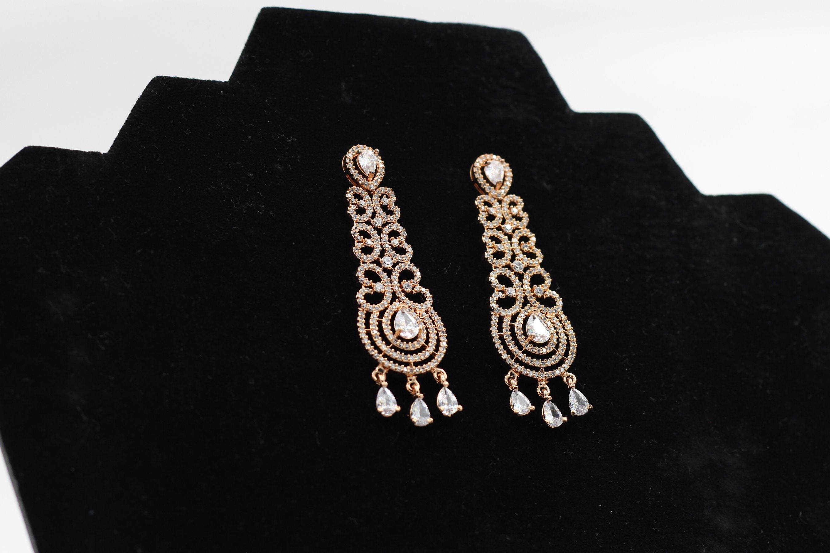 JCSFashions Elegant Rose Gold Earrings with Dazzling White Stone Dangles