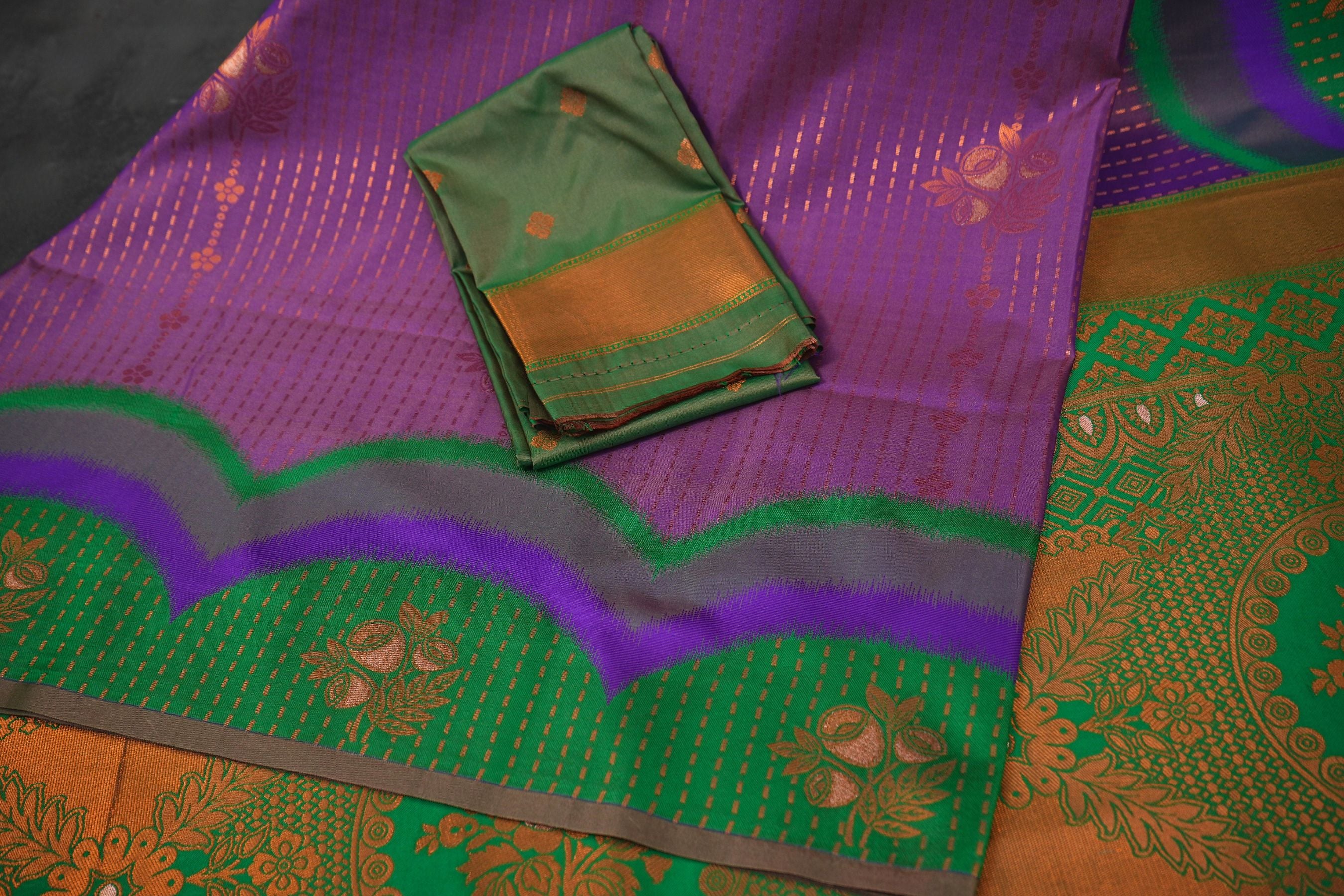 Luxurious Kanchipuram Semi Silk Saree with Copper Zari Lines Saree JCS Fashions