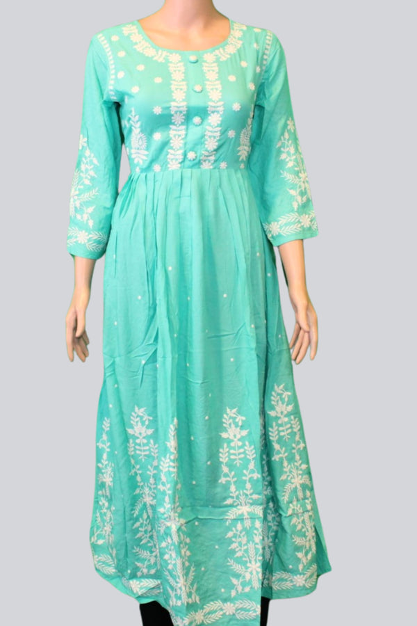 Radiant Rayon: Stunning Long Gown with Beautiful Embroidery