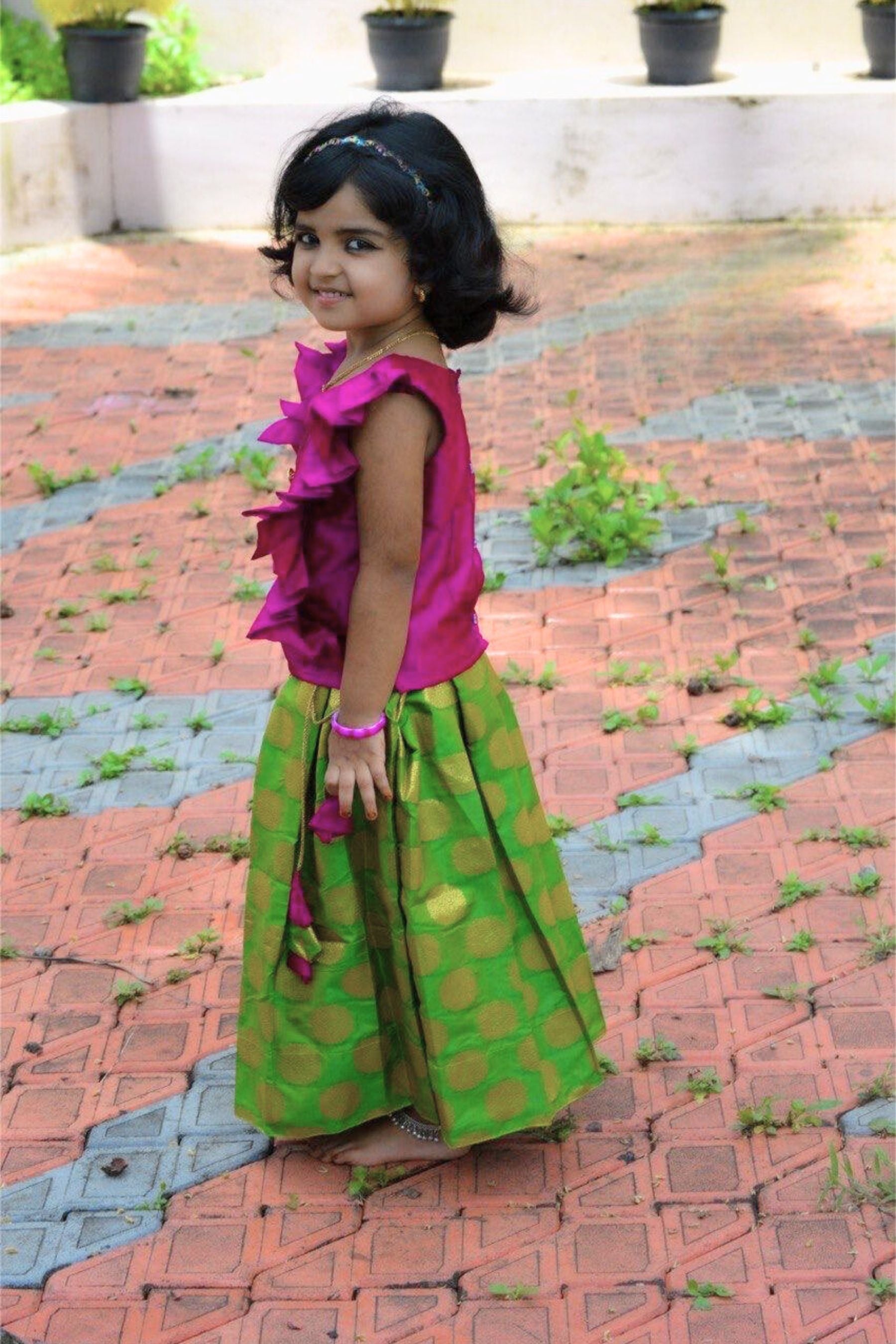 Pure Arani Silk Top with Taffeta Banarasi Skirt for girls GIRLS JCS Fashions