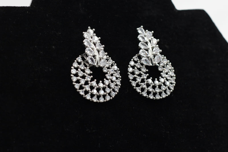 Elegant Silver Polish Designer Earrings with Gleaming White Stones