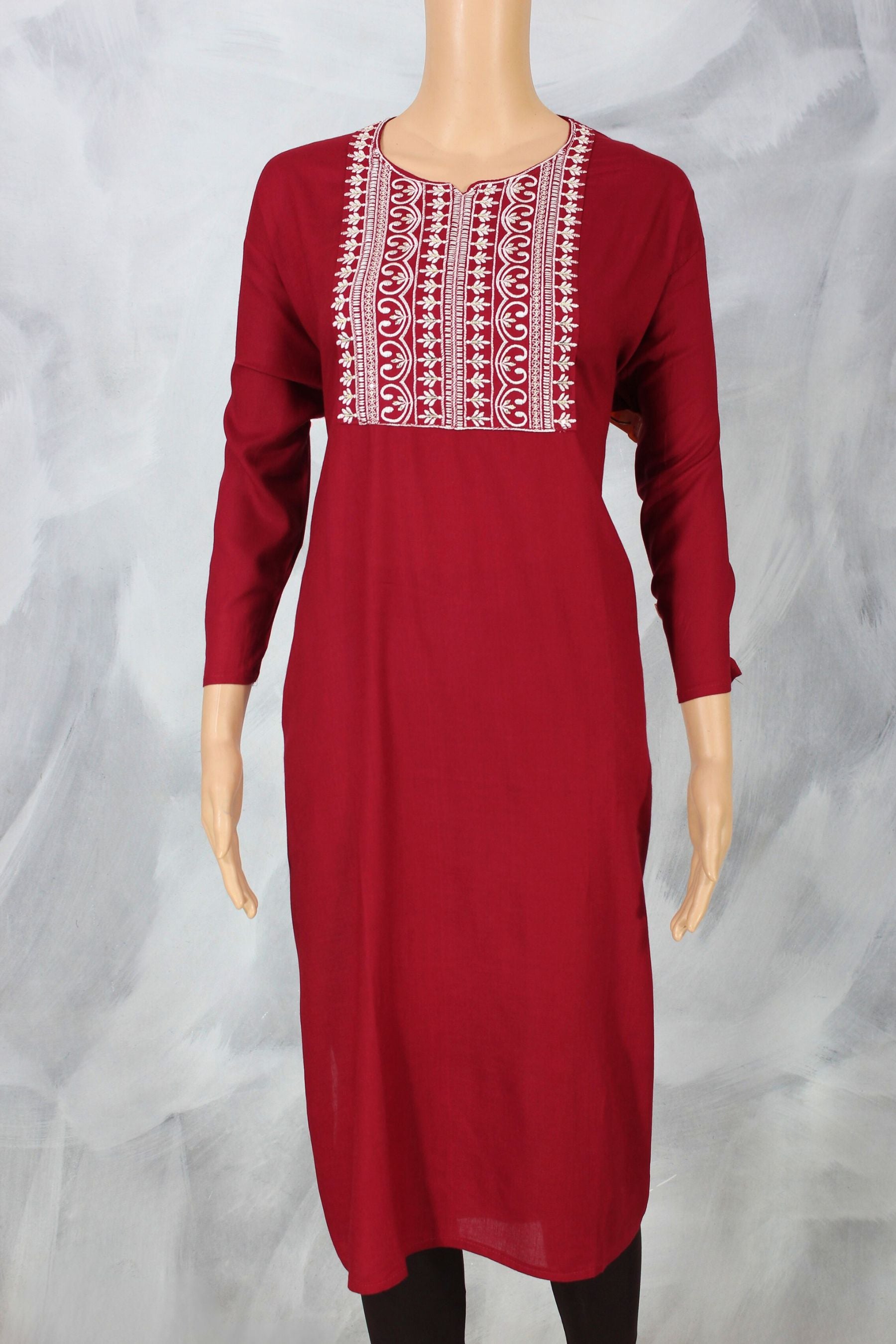 Elegant Cotton Kurti With Exquisite Embroidery and Sequence Work KURTI JCS Fashions Red 4X-Large (48)