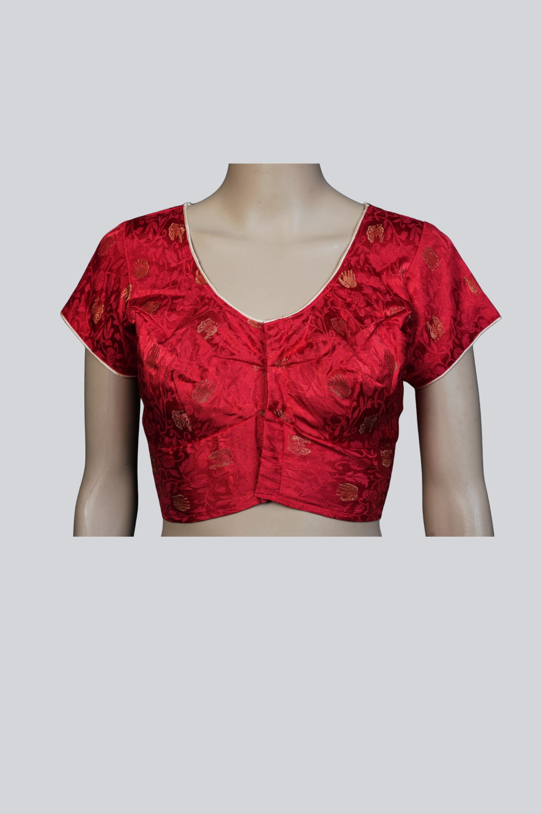 Red Brocade Blouse: Elegant Elephant Motifs | JCSFashions