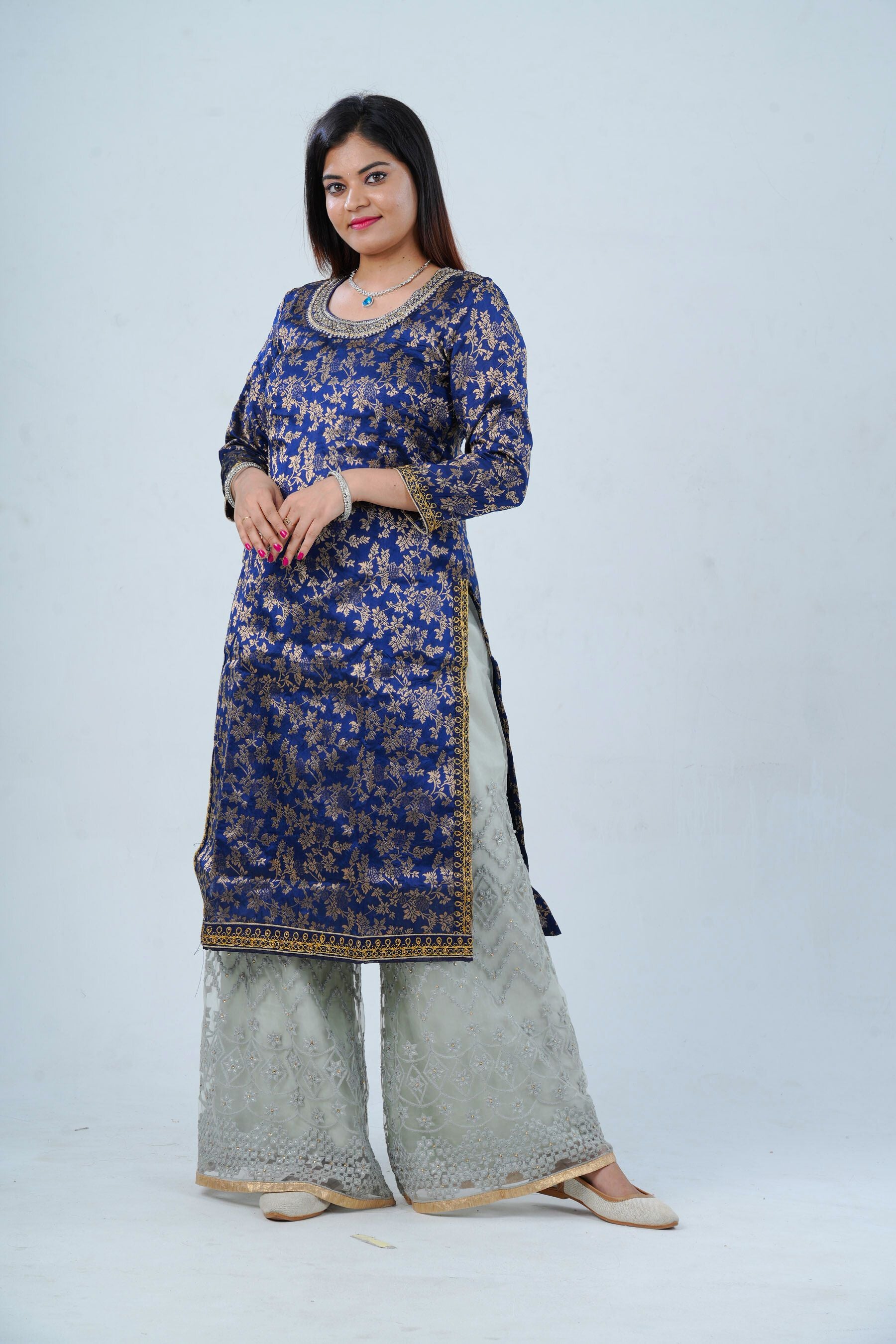 Exquisite Embroidered Palazzo and Salwar kameez Suit in Blue KURTI JCS Fashions