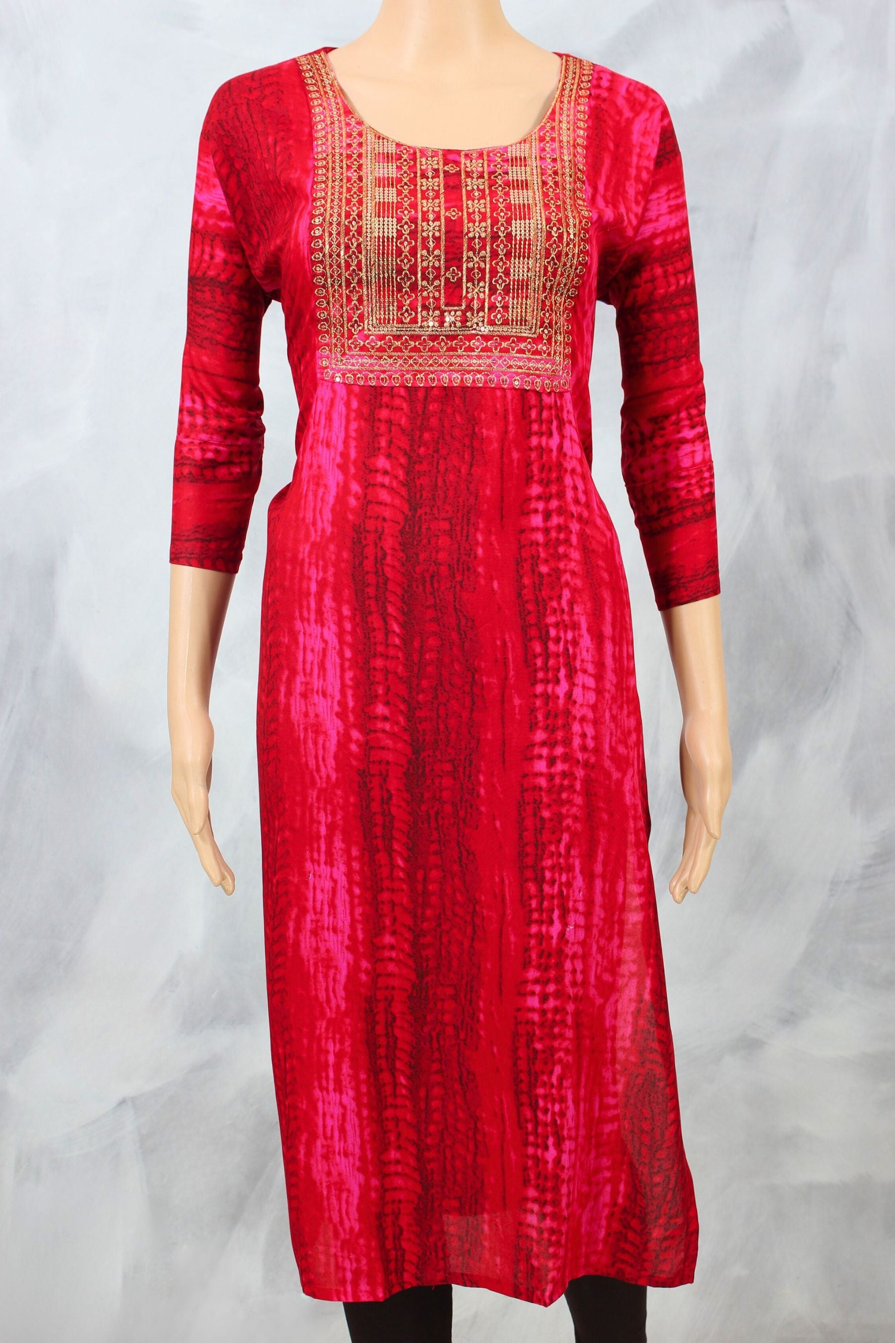 Elegant Rayon Kurti with Sparkling Sequin and Zari Embroidery KURTI JCS Fashions Pinkish Red Large (40)